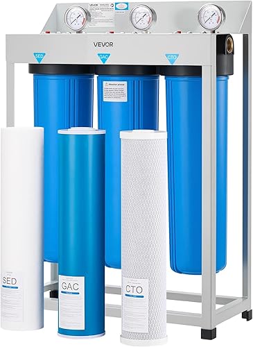 VEVOR Sistema de filtro de agua para toda la casa, 3 etapas, sedimentos, GAC, CTO  Filtro purificador de agua para el hogar de carbón activado