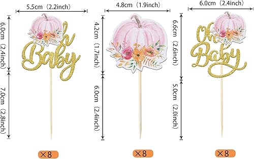 Miniatura 2 de Rsstarxi Paquete de 24 adornos para cupcakes de calabaza Oh Baby para revelación de género, decoraciones de pasteles de baby shower, decoración para