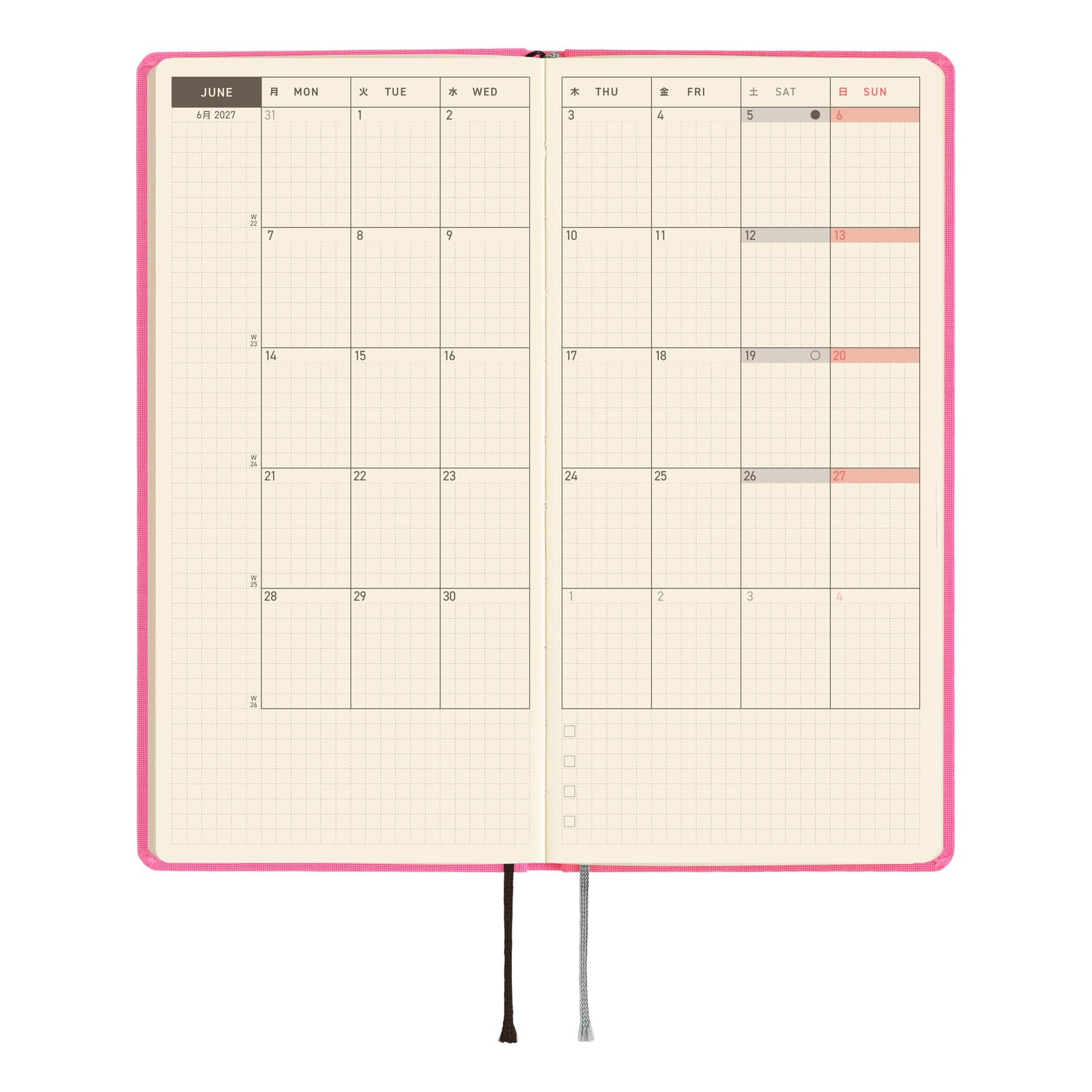 Hobonichi Techo 2027 Weeks MEGA – Colors: Pink Sapphire (English, Tall & Slim, January Start)