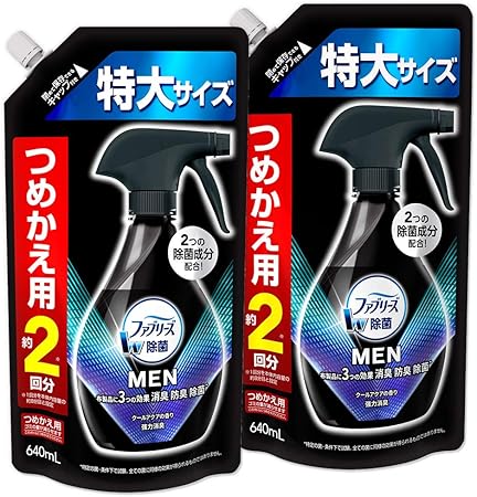 Amazon まとめ買い ファブリーズメン 除菌消臭スプレー 布用 クールアクアの香り 詰め替え 特大 640ml 2個 ファブリーズ スプレー