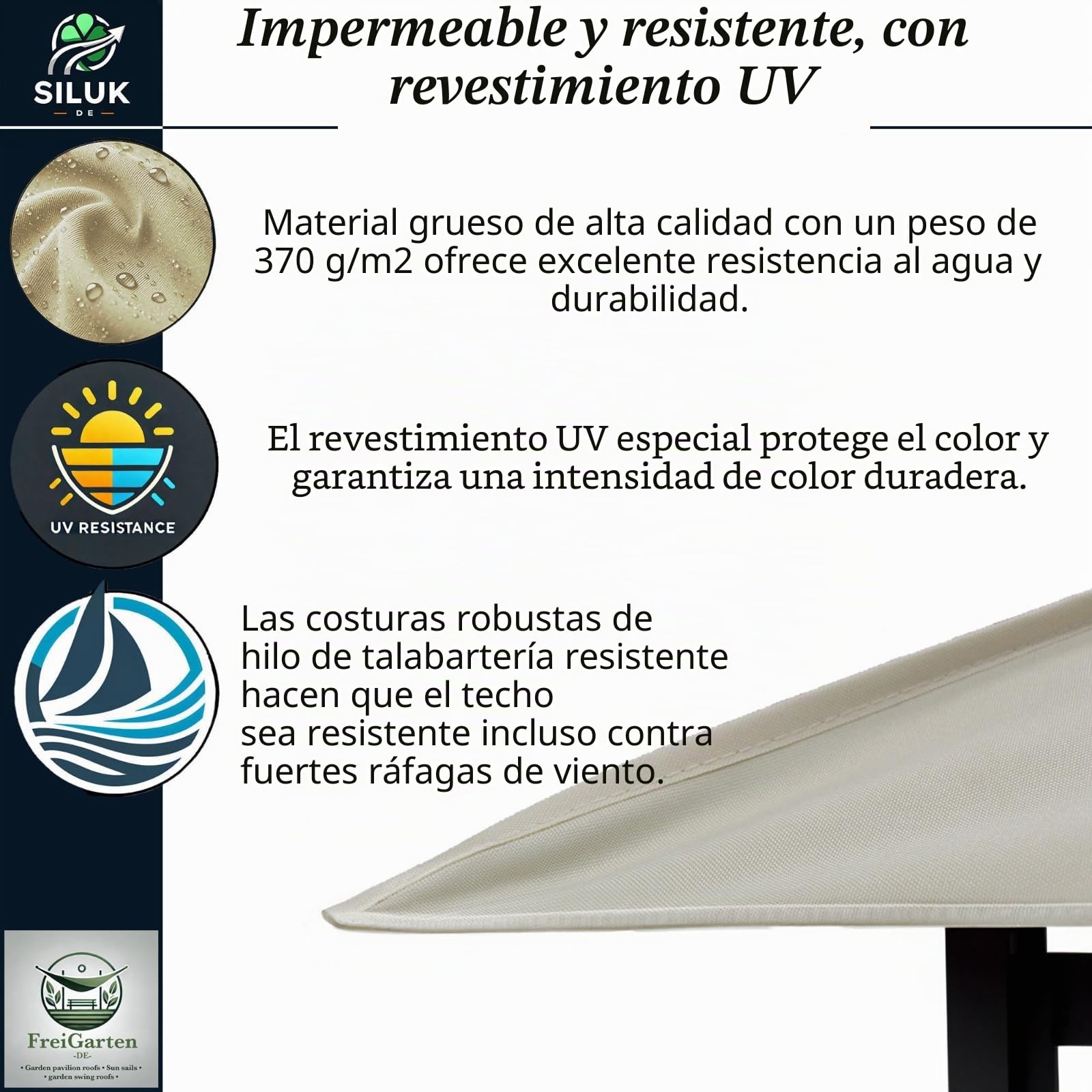 Techo de Repuesto para cenador de 3 x 4 Metros, Resistente al Agua, Material: Panama PCV Soft 370 g/m², Extra Fuerte, Modelo 7 (Beige)