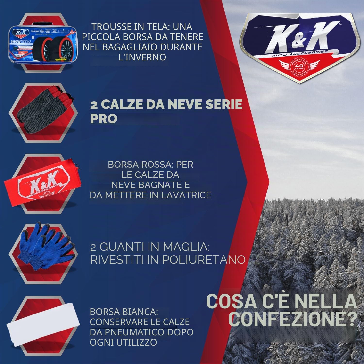 K&K Automotive - Calze da neve per pneumatici, serie Pro per la massima presa, dispositivo di trazione alternativo per camion, SUV, furgoni, auto, kit di emergenza invernale, accessorio per auto,