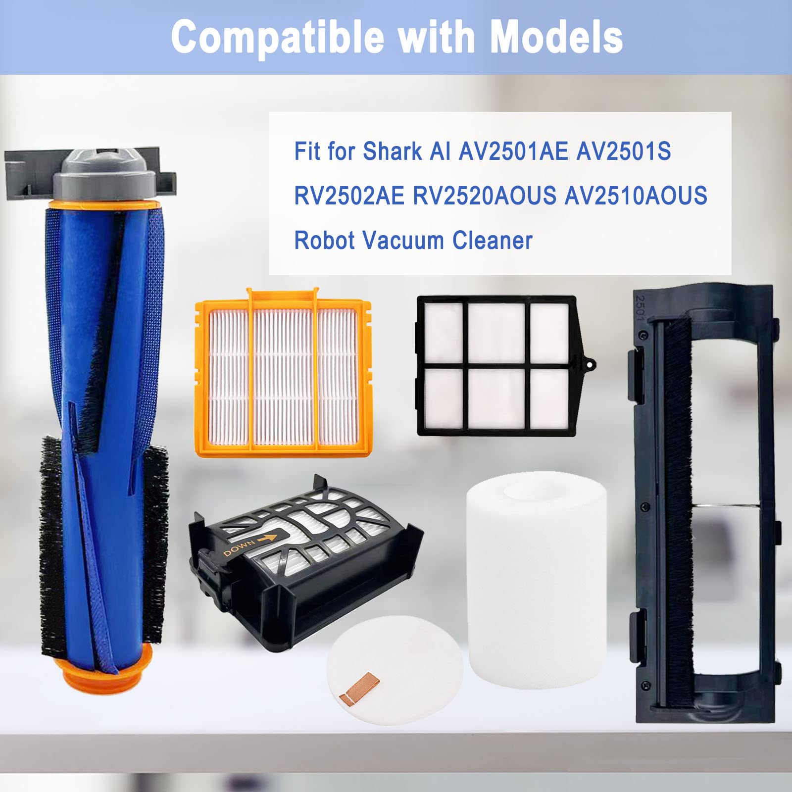 Accessories Kit for Shark AI AV2501S AV2501AE RV2502AE RV2610WA RV2610WD Vacuum Cleaner,1 Main Brush,3 Filters,6 Side Brushe,1 Roller Brush Cover,1 Pre Filter,1 Filter&1 Pre-Motor Foam&Felt Filter