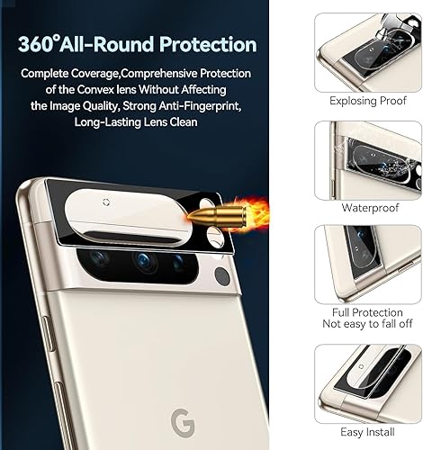 Miniatura 2 de Paquete de 2 + 2 protectores de pantalla de vidrio templado para Pixel 8 Pro (2 paquetes) + protector de lente de cámara (2 paquetes), película de