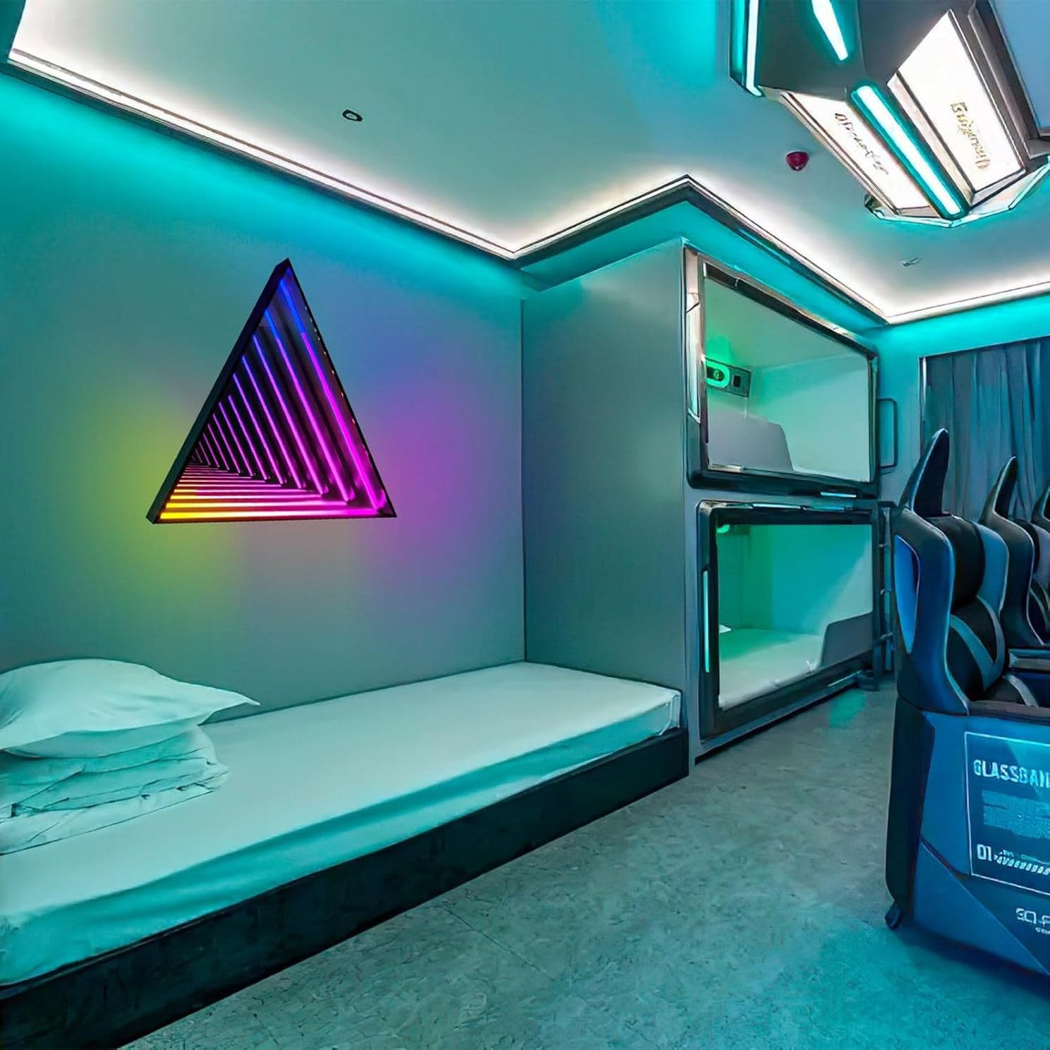 Zdalnie Sterowane Lustro Infinity, Neonowe światło LED 3D, Nocne światła Tunelowe, Zmieniające Kolor światło Tunelowe LED, Lampa Biurkowa Z Lustrem Tunelowym, Dekoracja Domu Na Imprezę,Triangle-70cm