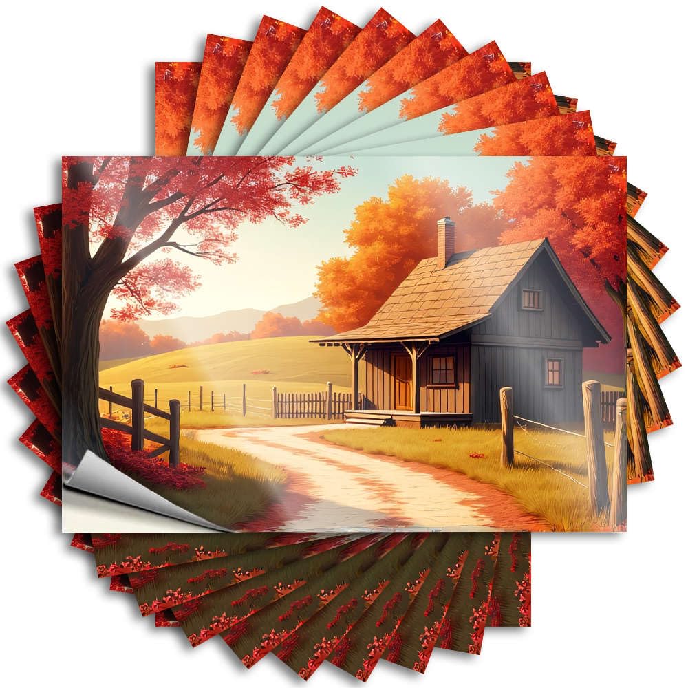 Bumper Decore for Room Inside Books Hard A Cozy Cabin Nestled in an Autumn Landscape. - Scratch Resistant Stickers(12X18CM)