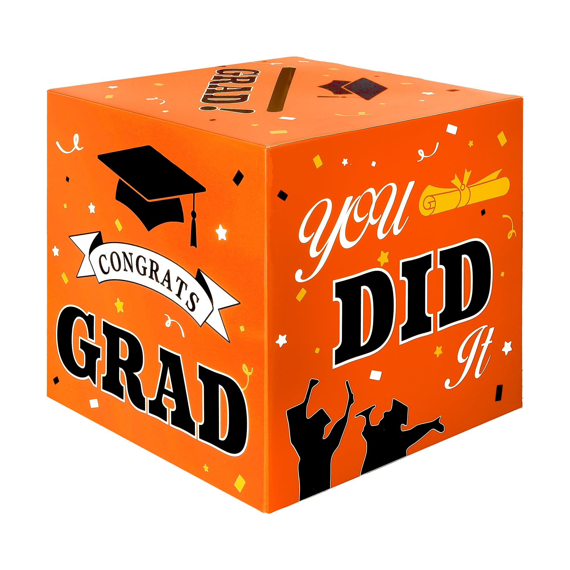 Graduation Card Box, Graduation Party Decorations 2026, Orange Graduation Box, Graduation Card Holder, Foldable Cardboard Congrats Grad Card Gift Box for Graduation Party Supplies Party Favors