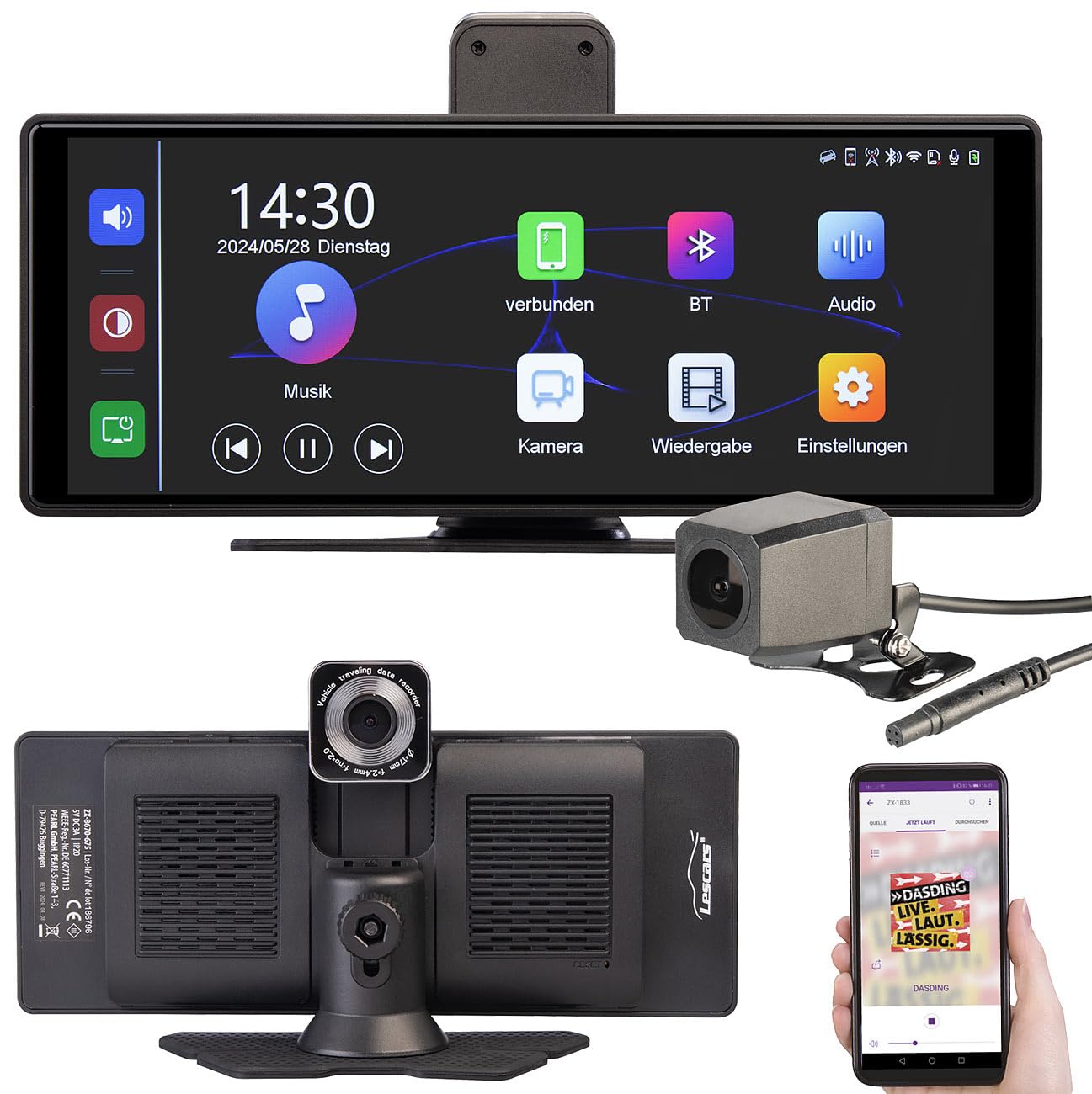 Lescars Carplay Display: IPS-HD-Touchscreen für Apple CarPlay mit 10,26"/26 cm & Rückfahrkamera (Auto Bildschirm, Dashcams, SD)