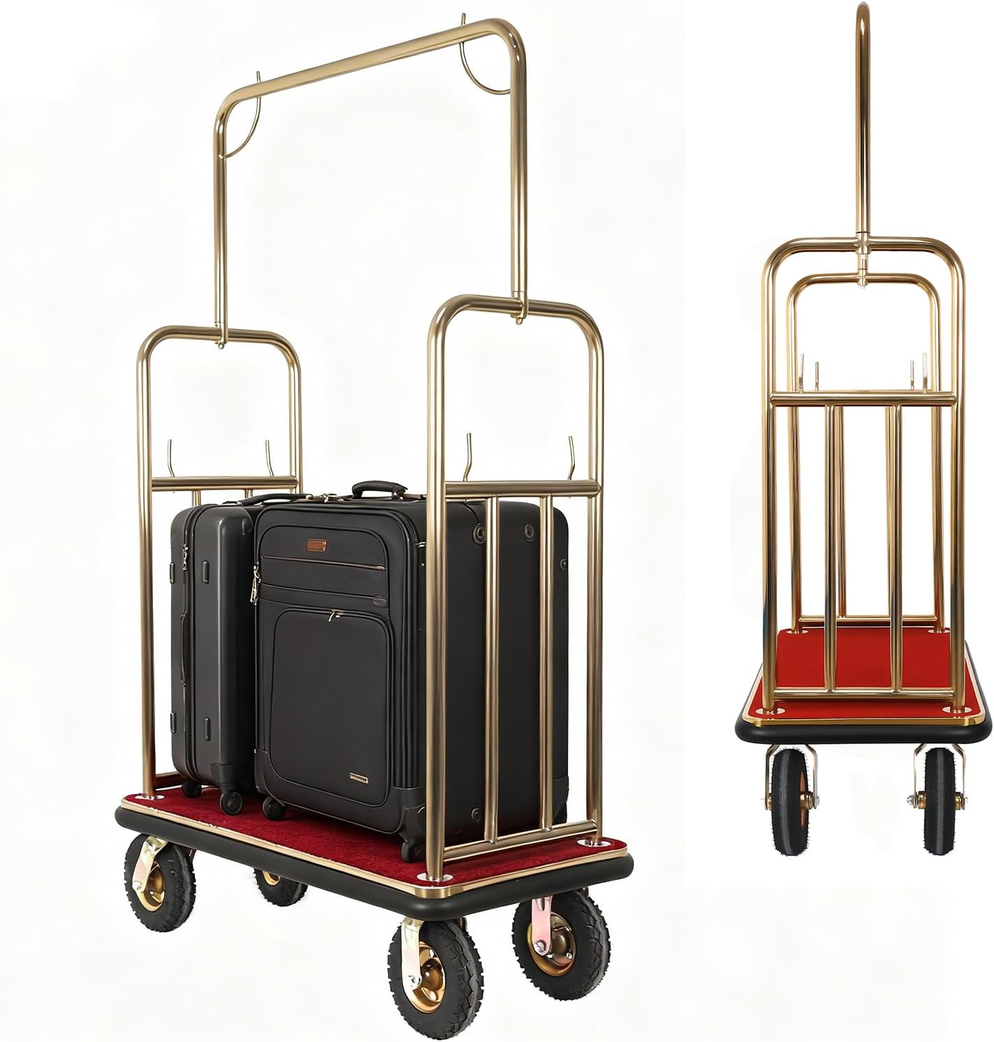 Generic Hotel Luggage Cart 8-inch Silent Rubber Casters Stainless Steel Gold Finished Hotel Cart for Commercial Use Condo Resort