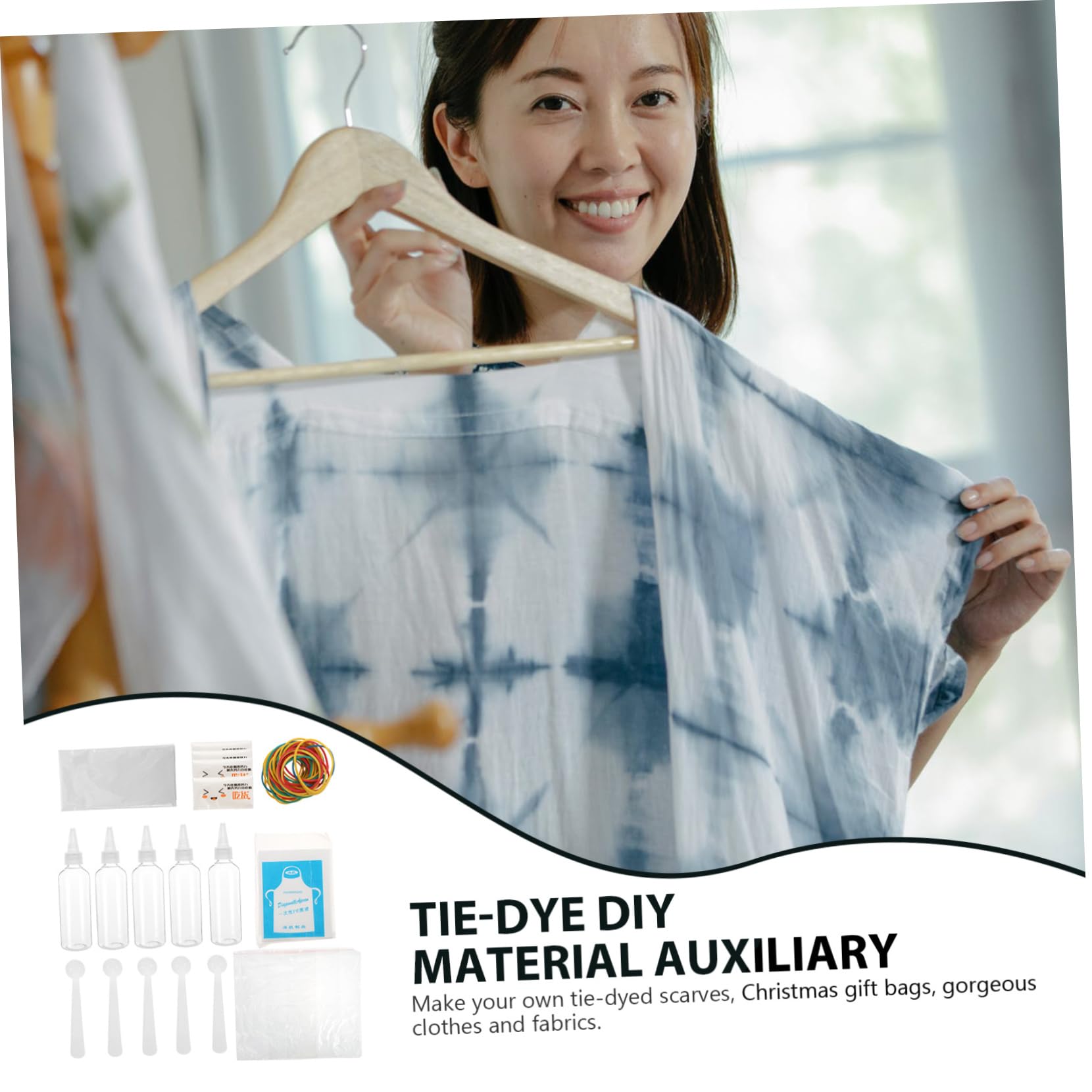 ULDIGI 1 Set Tie Dye Kit Disposable Table Cover Glovesapron Nozzle Spoon for DIY Dyeing Activities