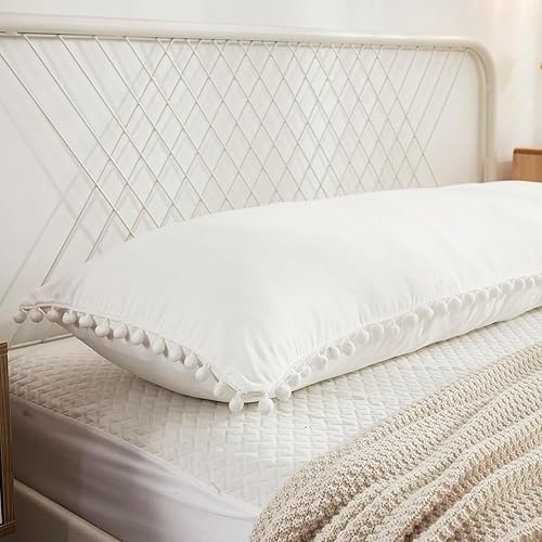 Miniatura 320 de Blue Body Pillow Cover Shabby Chic Long Pillow Case Cover Navy Blue Pom Poms Fringe Body Pillow case with Pocket Closure 20x54 inches(Body,Navy Blue)