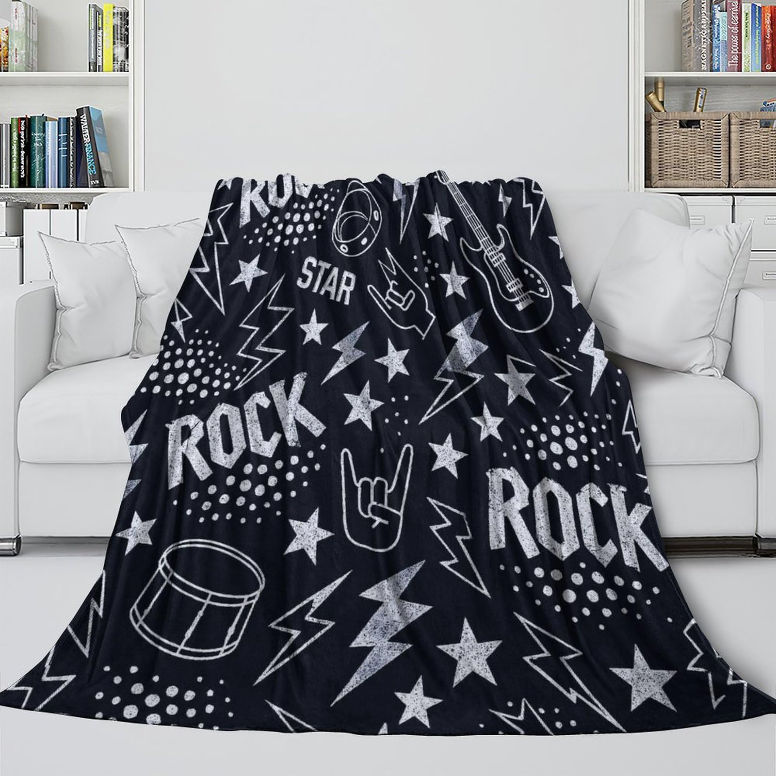 stampa 3D Rock music design coperta per aria condizionata microfibra biancheria da letto morbida coperta per estate leggera e anti-pilling per estate vintage rock poster 80×90inch(200x230cm)