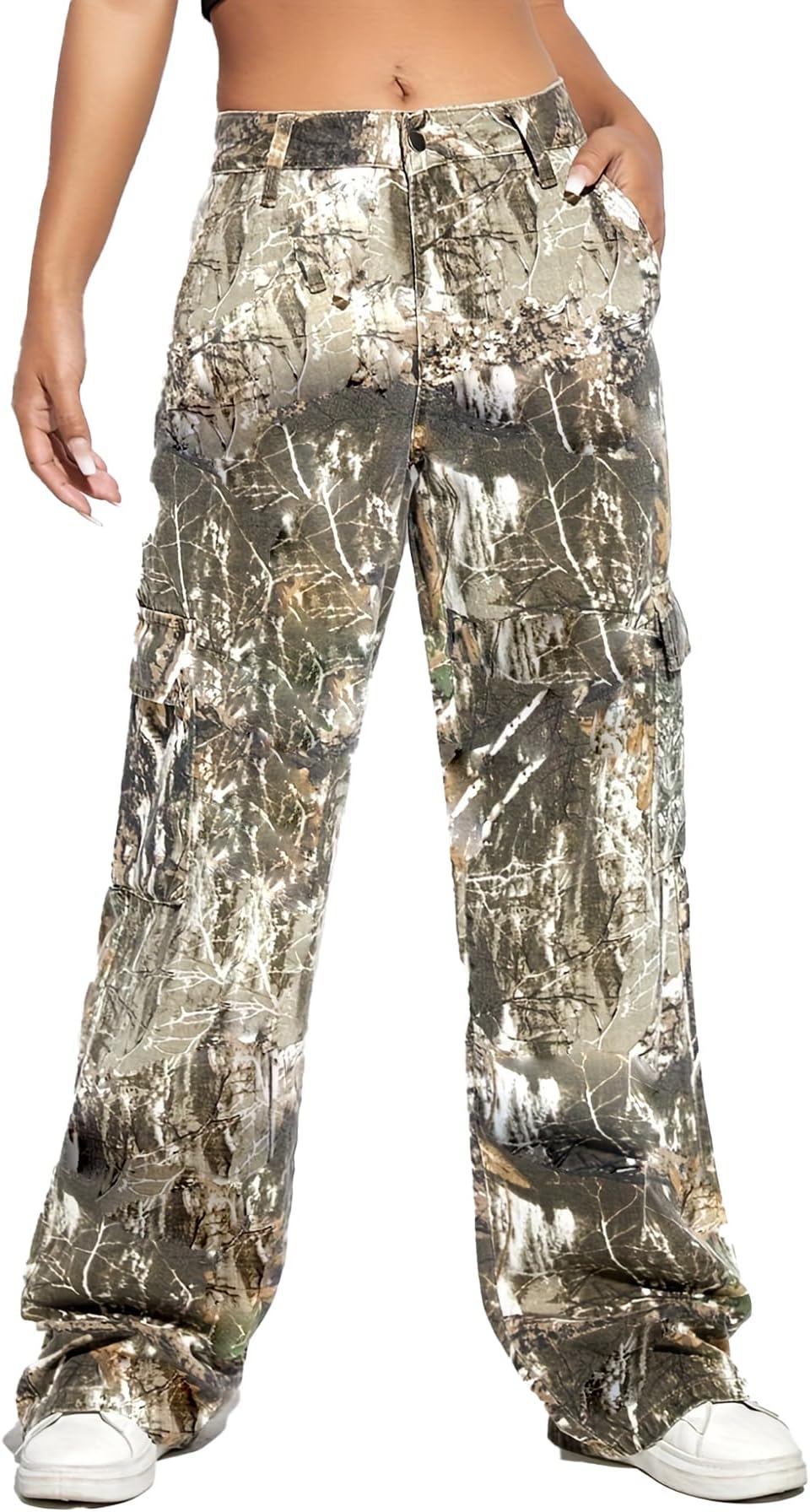 FamnbroCamo Pants Women Mid Waist Straight Leg Baggy Camouflage Cargo Pants Streetwear Trousers