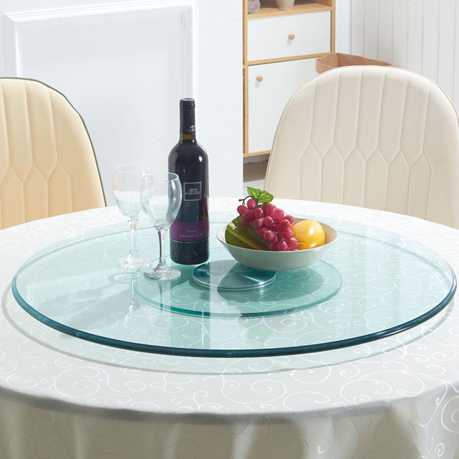 FANGQMM 60-120cm/24-47 inch Round Lazy Susan Glass Turntable 100cm/39.3in