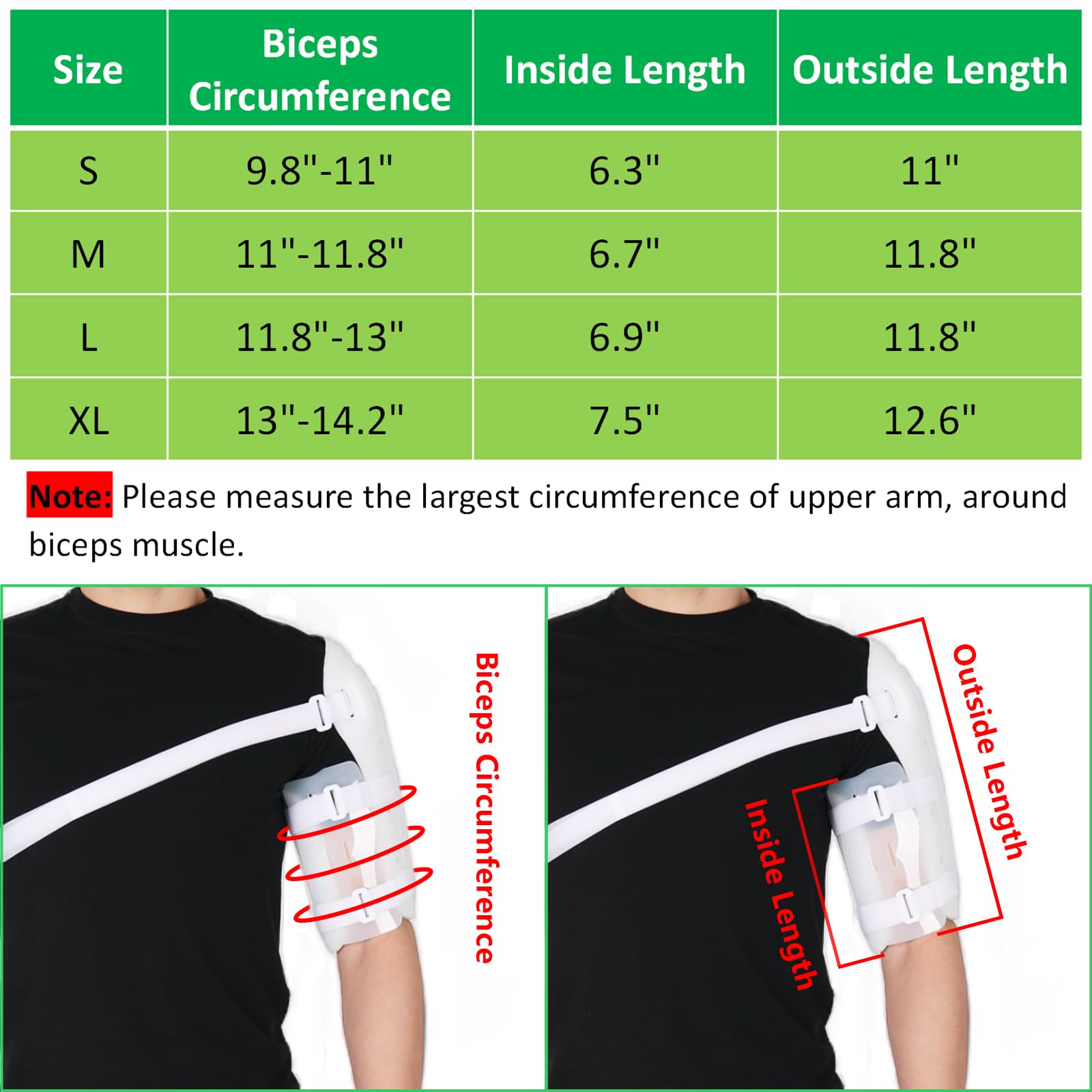 Orthomen Sarmiento - Férula de fractura del eje humeral para fractura de brazo superior, hombro, bíceps y hueso del húmero con sostén de medias, cabestrillo y puño (XL)
