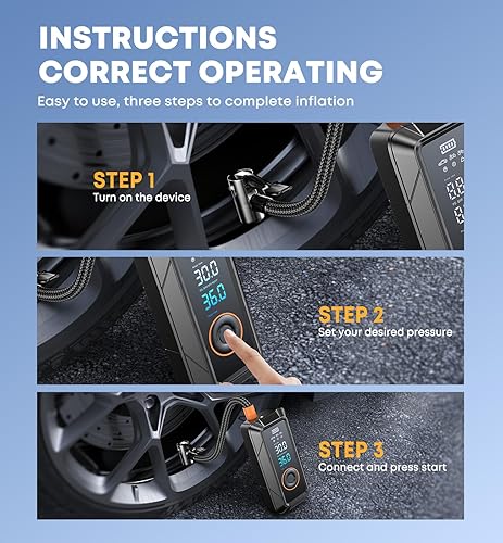 Miniatura 5 de Inflador de neumáticos, compresor de aire portátil - Inflado inalámbrico y CC Bomba portátil de 150 PSI para coches, bicicletas, motocicletas,