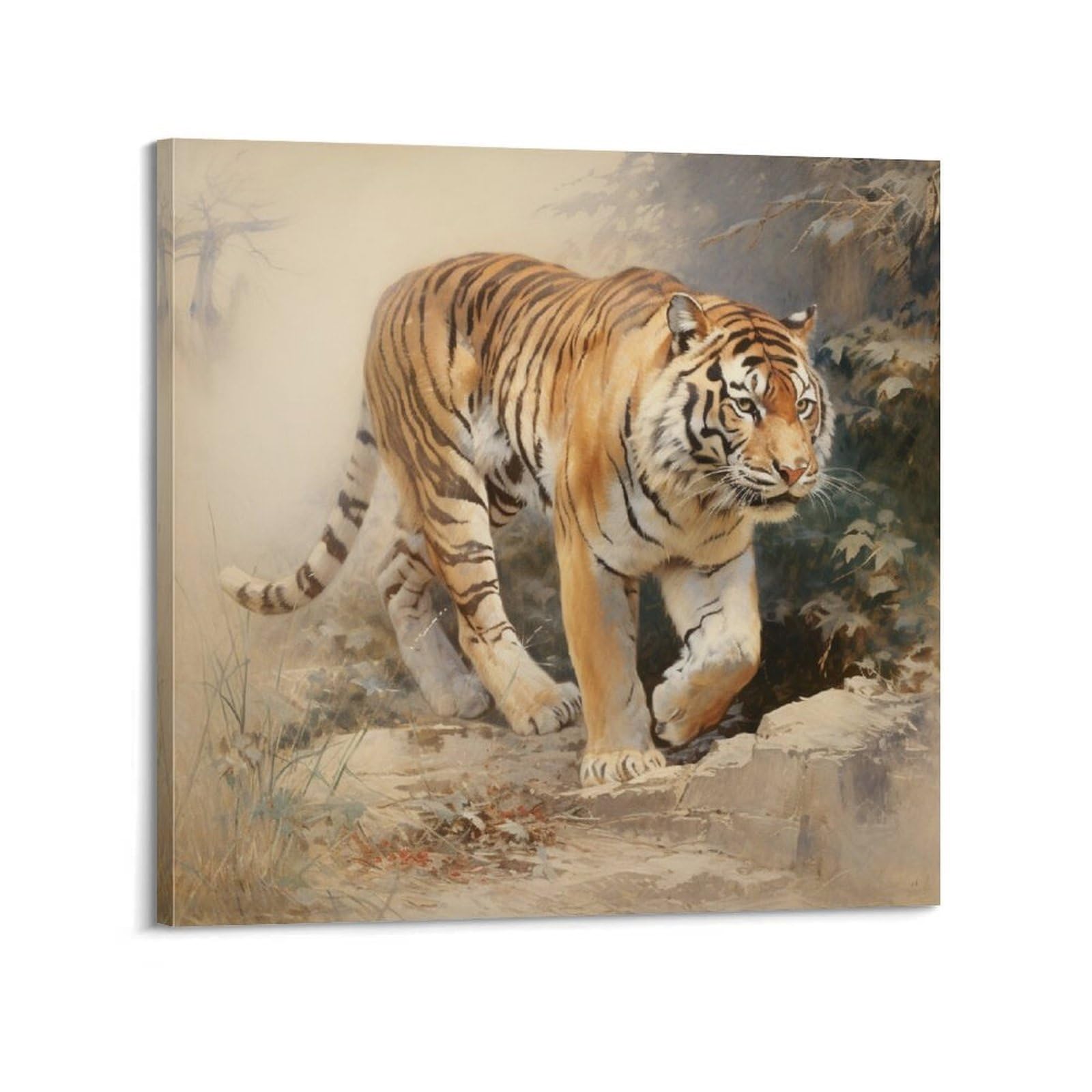 FYUER Animal Poster The Lone Tiger Decorative Painting Canvas Wall Artworks Picture 20x20inch(50x50cm)