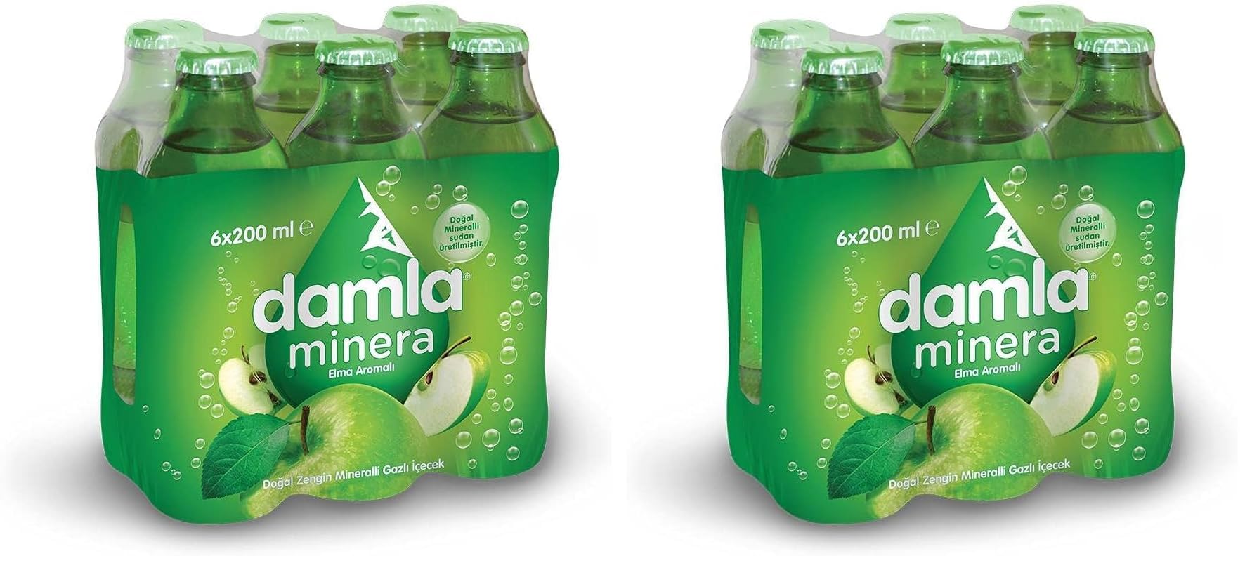 Damla Minera Elmalı Maden Suyu Cam Şişe 6x200 ML 2li paket