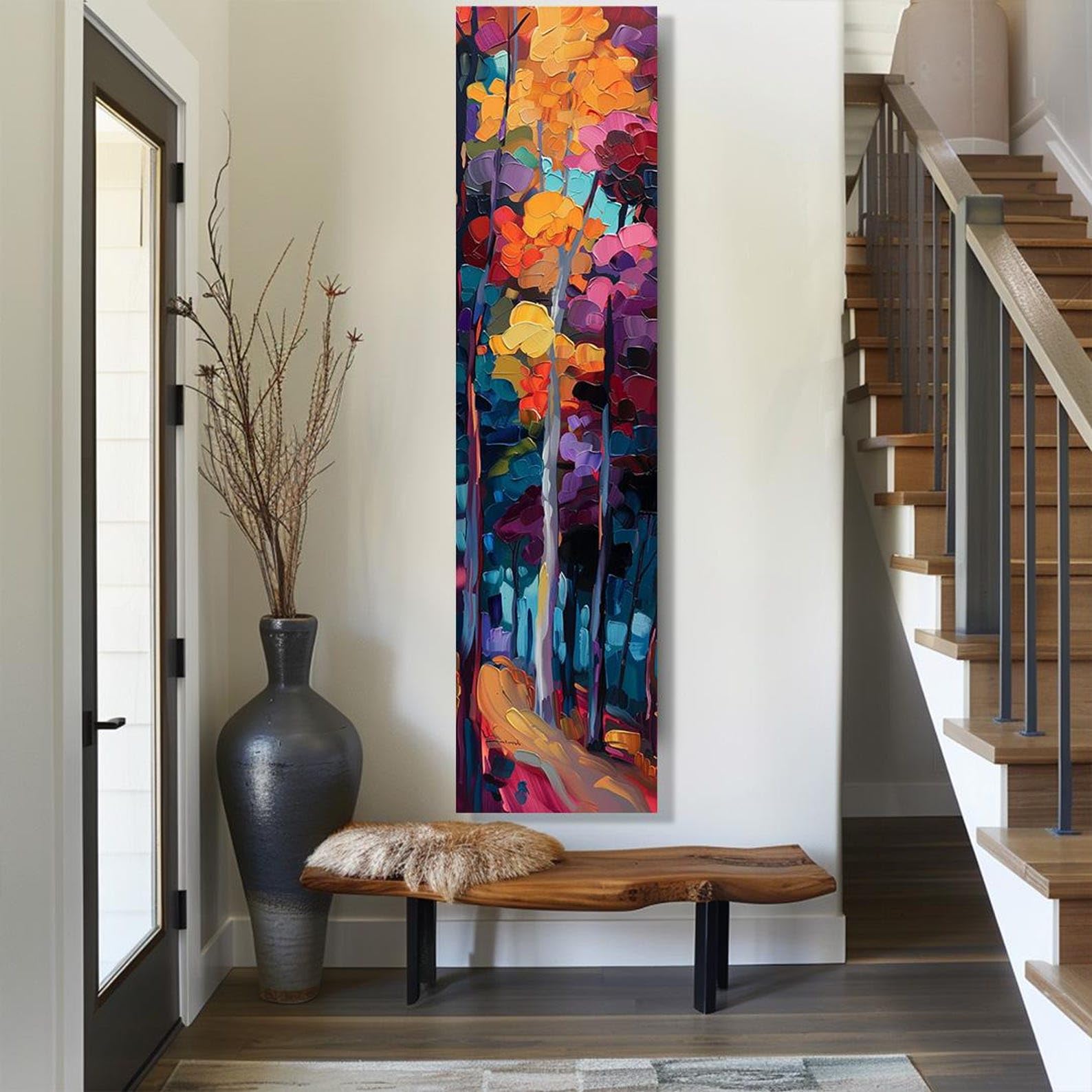 XBTYKPB Long Narrow Wall Art, Tall Narrow Canvas, Tree Wall art, Long Vertical Painting, Large vertical Canvas art(55x110cm/Inner Frame)