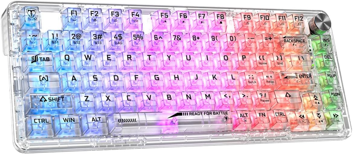 RisoPhy Mechanical Gaming Keyboard, Tri-Mode Bluetooth/Wireless/Wired, RGB Backlit Keyboards,81-Key 80% Fully Transparent Clear Matte Hot-Swappable Anti-Ghosting Compatible with Computer, PC/Mac
