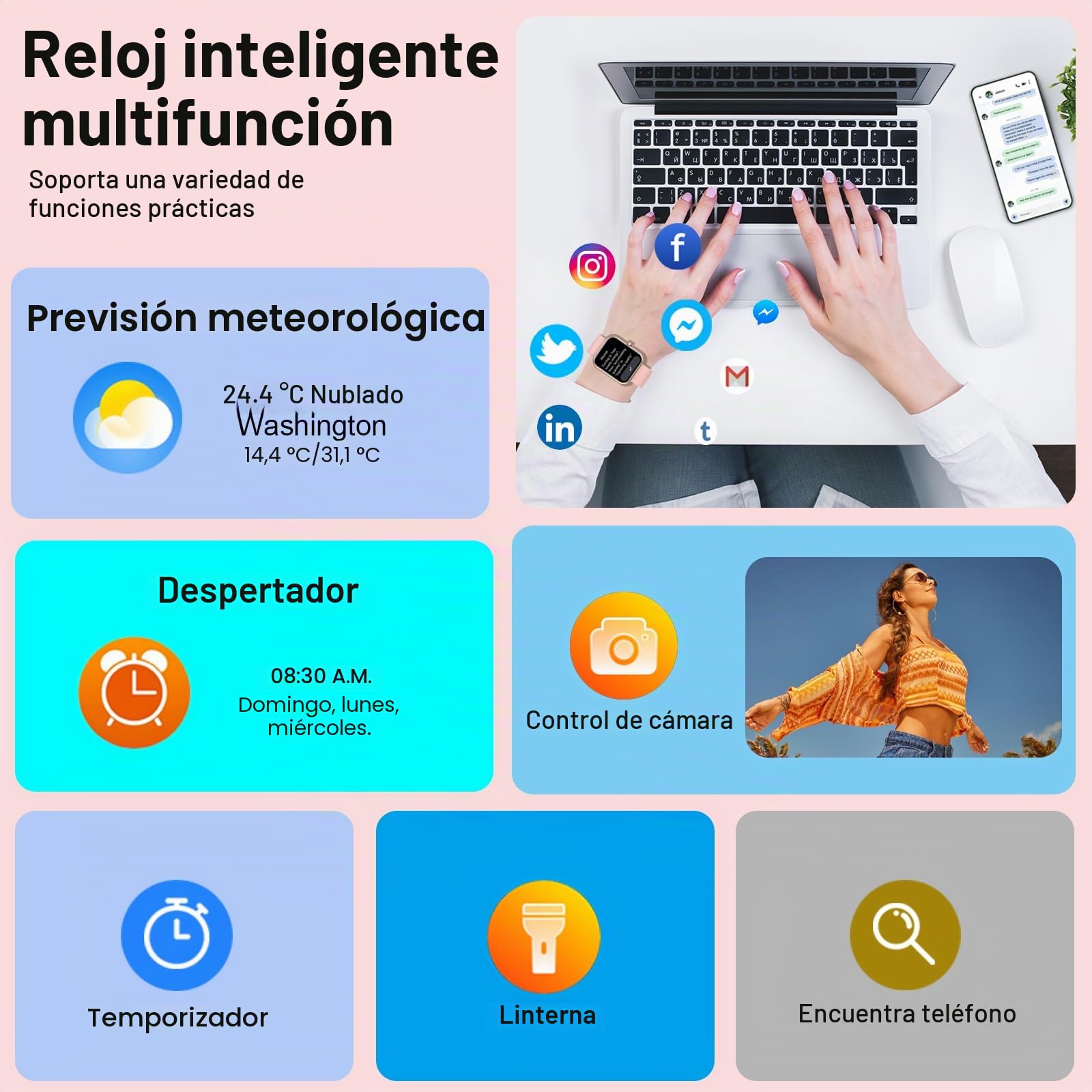 Matast Reloj Inteligente con Pulso, SmartWatch para Mujer, 1.96" Smart Watch con Llamadas Bluetooth y Whatsapp Notificación, Pulsera Actividad con 100+ Modos Deportivos, Podómetro, para Android iOS
