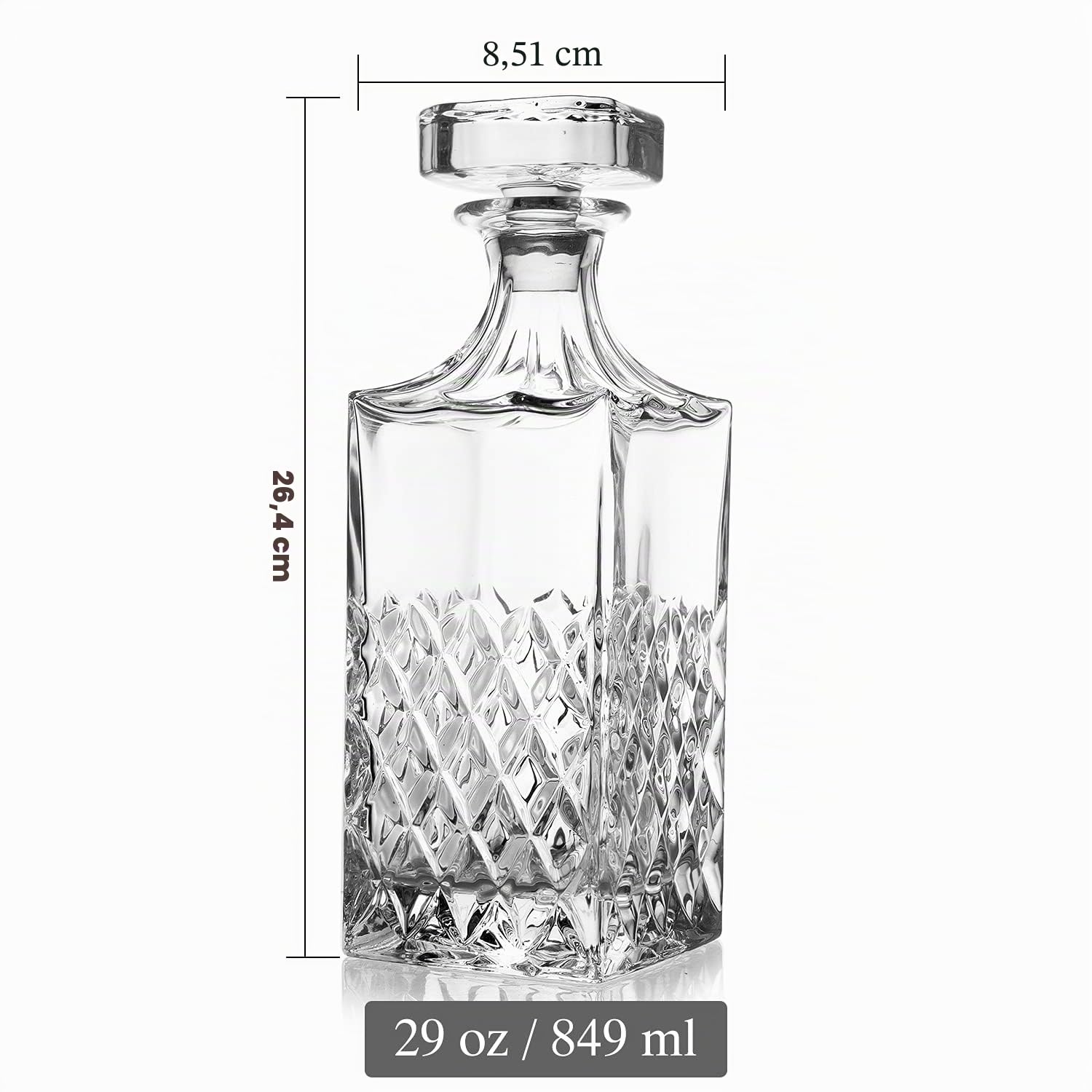 LIGHTEN LIFE Decantador de whisky de cristal con tapón, sin plomo, 828 ml, transparente, duradero, apto para lavavajillas, diseño europeo clásico, caja de regalo incluida