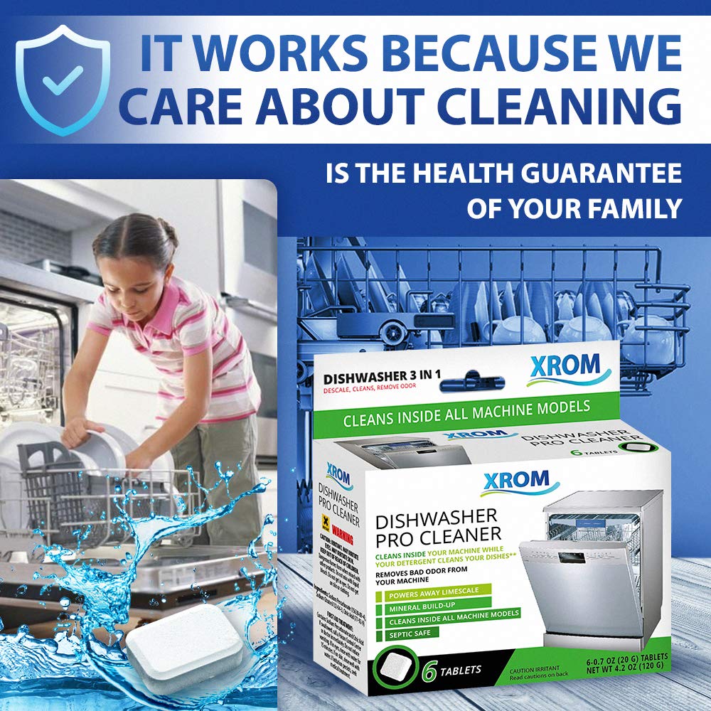 XROM High Efficiency Natural Dishwasher Cleaner 3 in 1 Formula, Removes