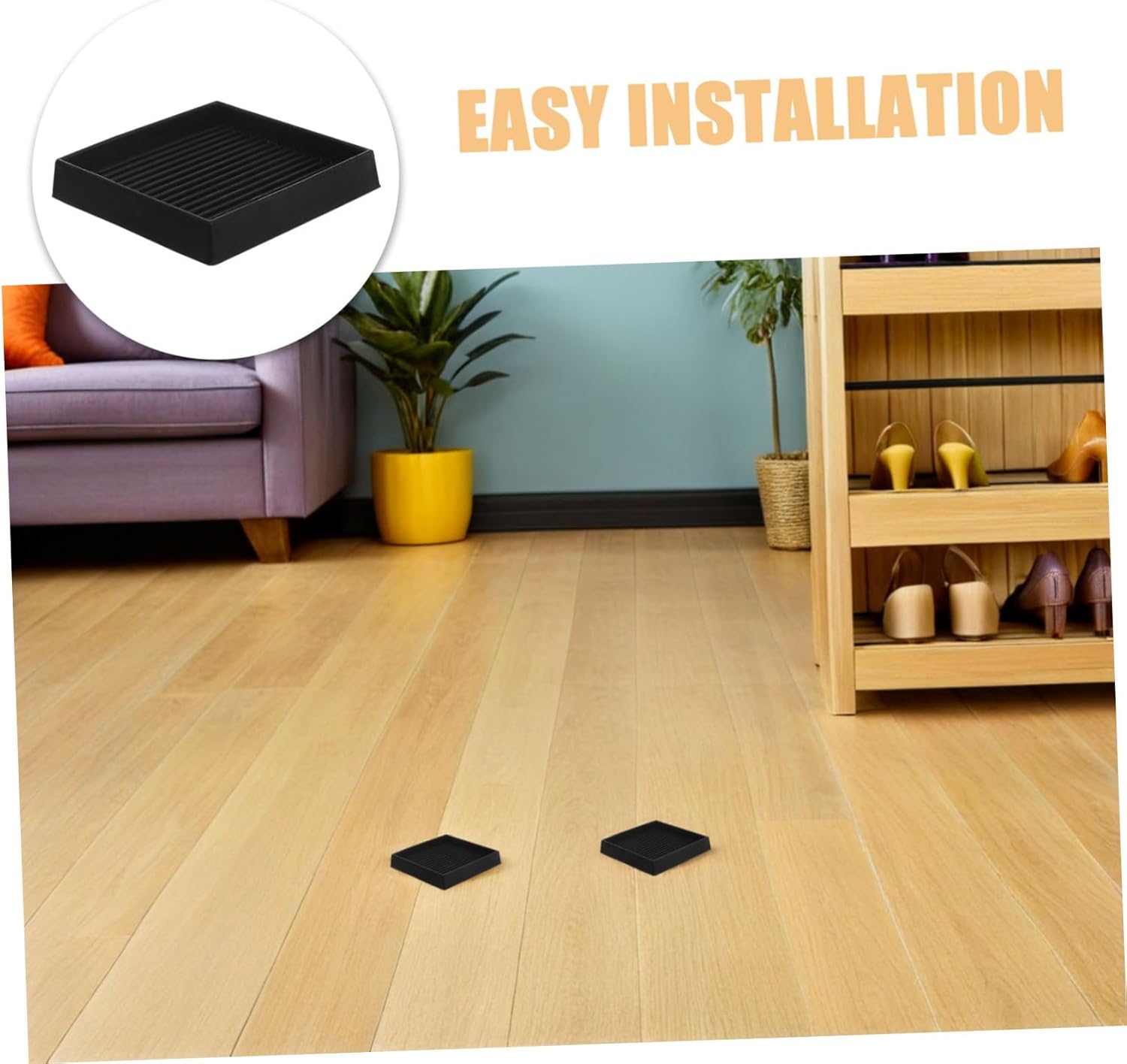 Vaguelly 8pcs Square Rubber Furniture Caster Cups Non Slip Furniture Leg Protectors Skid Floor Grip Pads for Bed Couch Chair Stools Floor Protectors