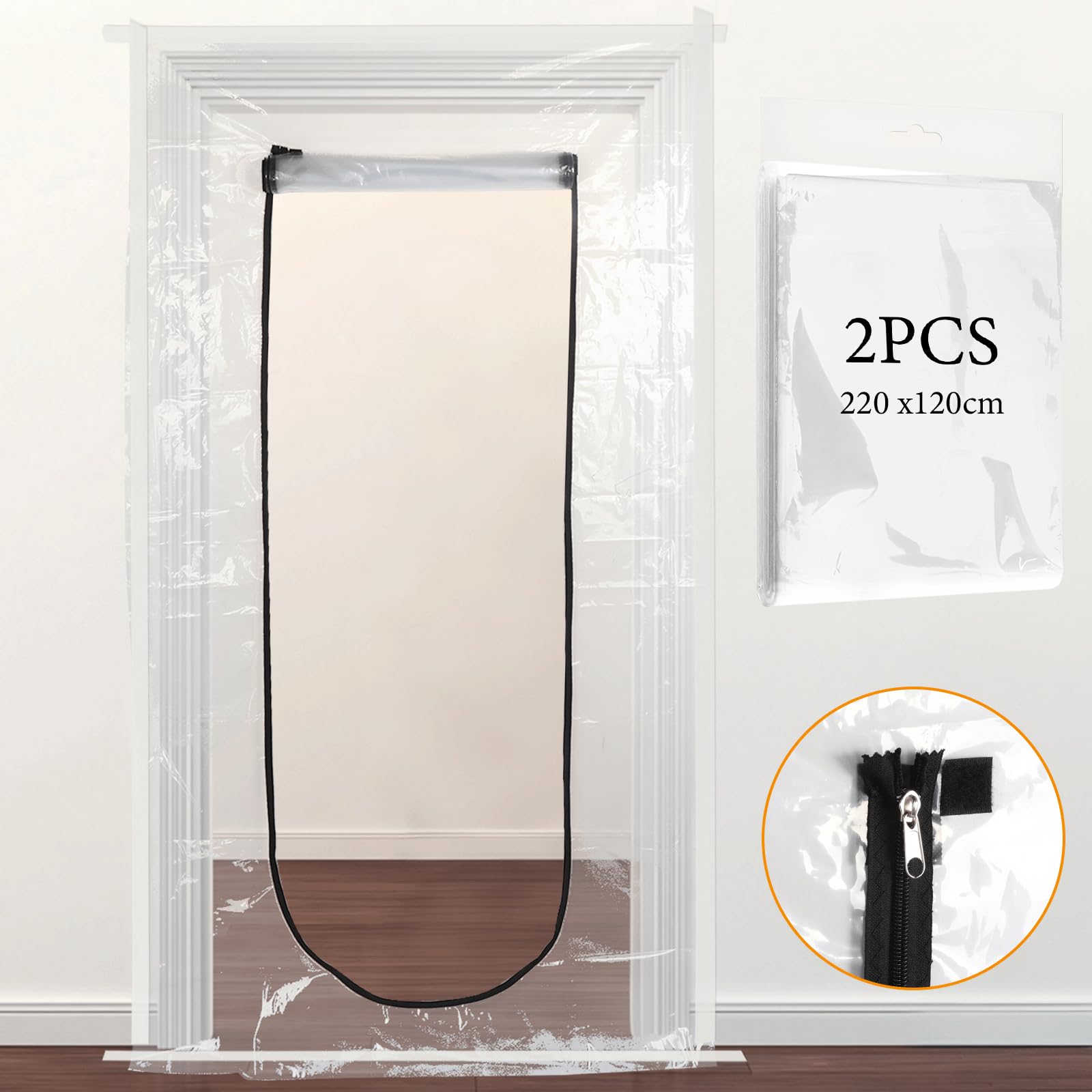 Door Covers Dust Barrier with Zip, 220x120cm U Shape Dust Barrier Door Kit - Image 2