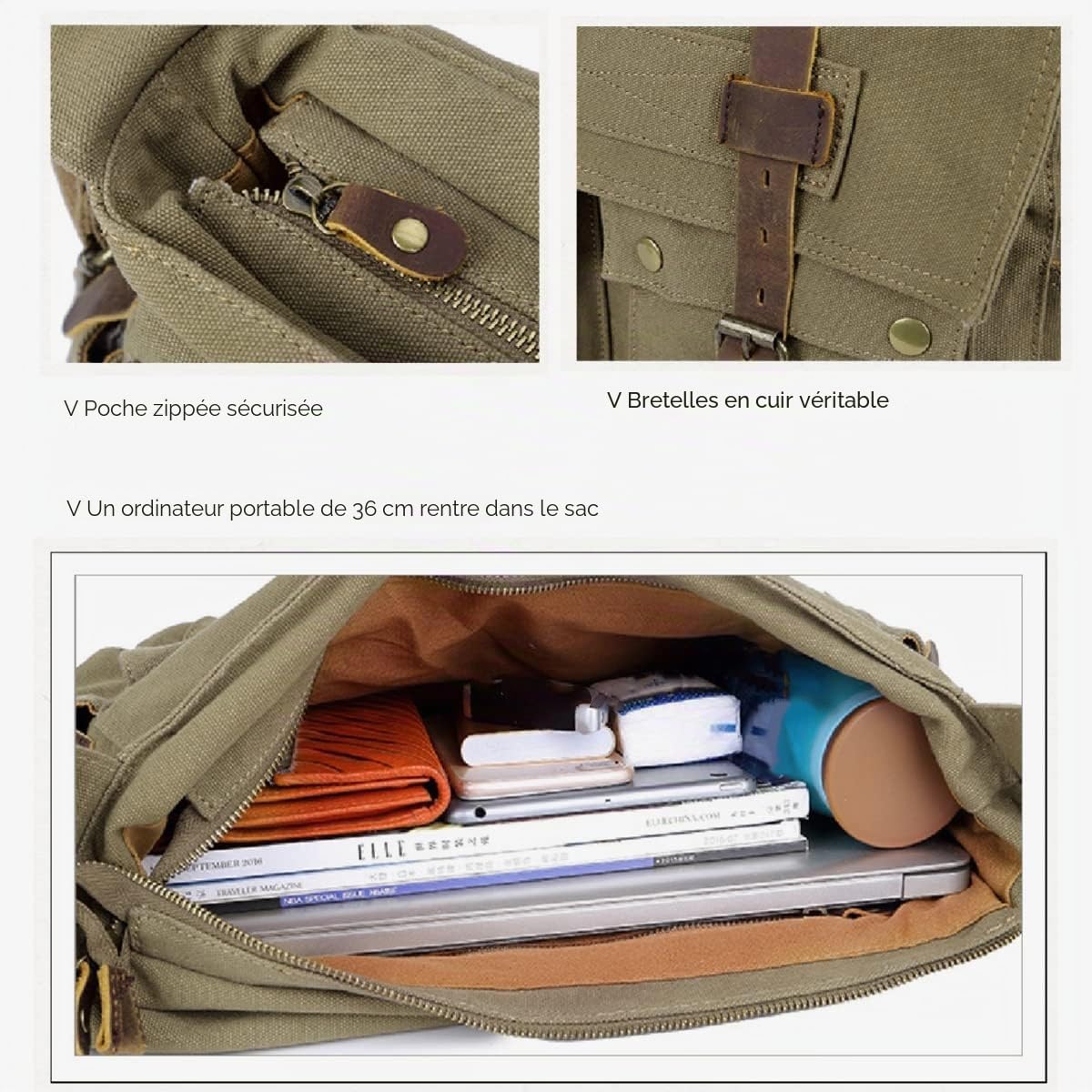 Sac Bandoulière Eysee en Toile pour Femme et Homme Sac Cartable