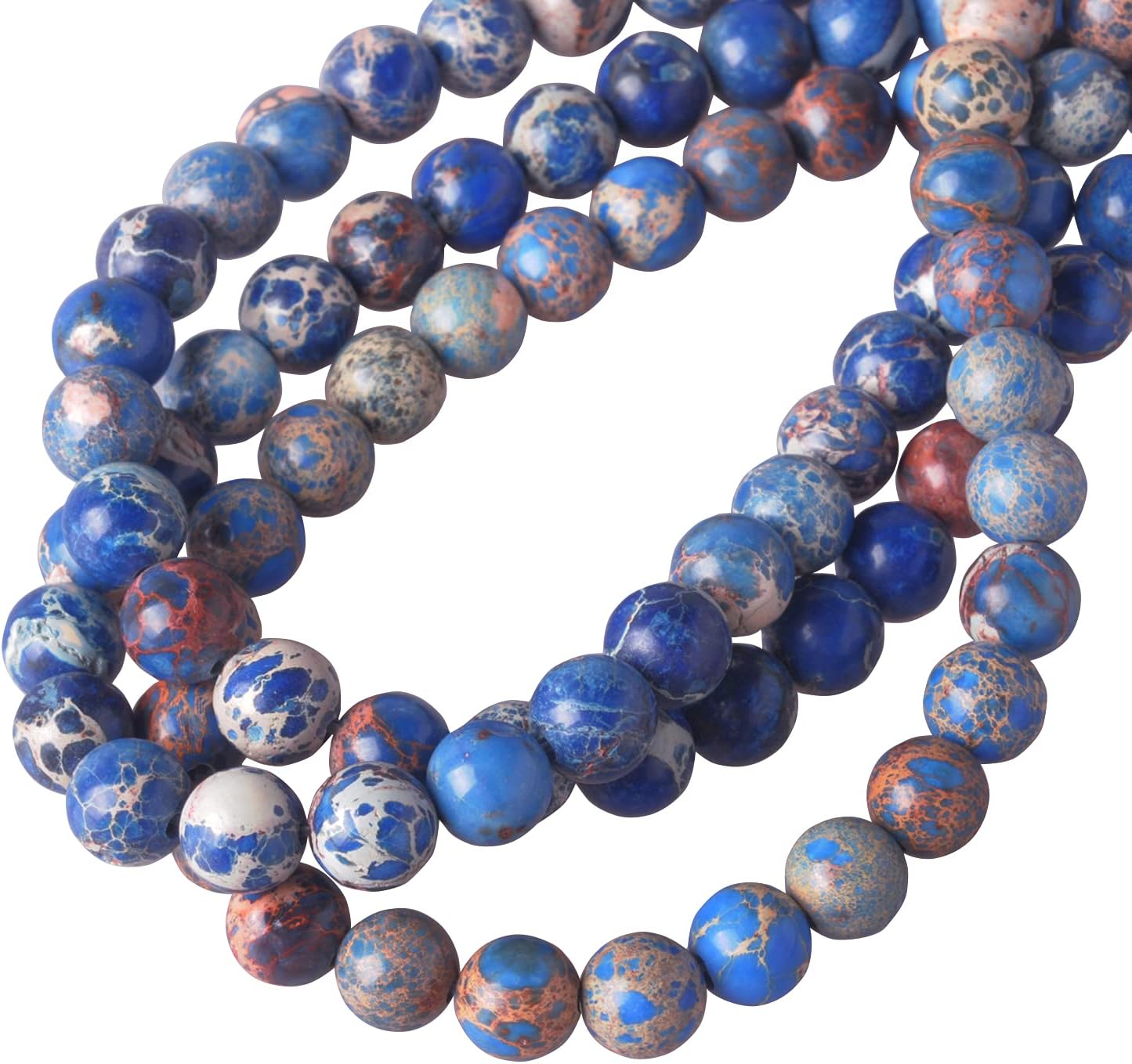 366DAYS 8mm Ocean Blue Sea Sediment Imperial Jasper Round Loose Beads for Jewelry Making Strand 15"