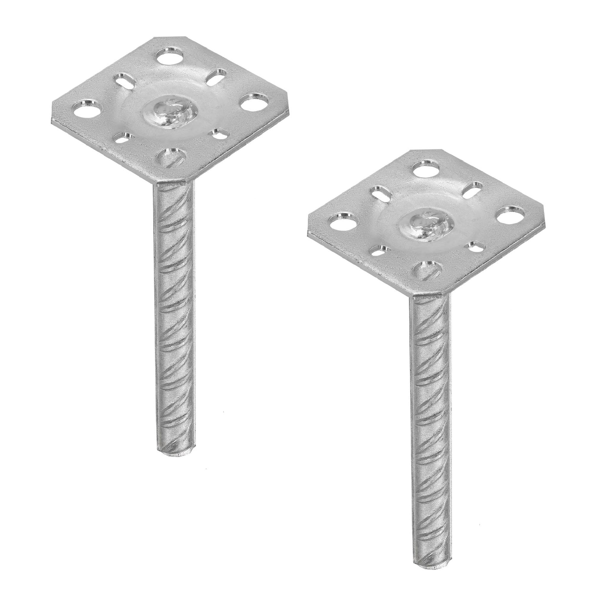 KOTARBAU® 2 pcs Post Base - Galvanised Steel - 80x80x200 mm (3.15x3.15x7.87 inches) - Silver - Fence Post Base Concrete - with Ribbed Dowel - for Fence Posts - Wooden Beams - Support Concrete Anchor