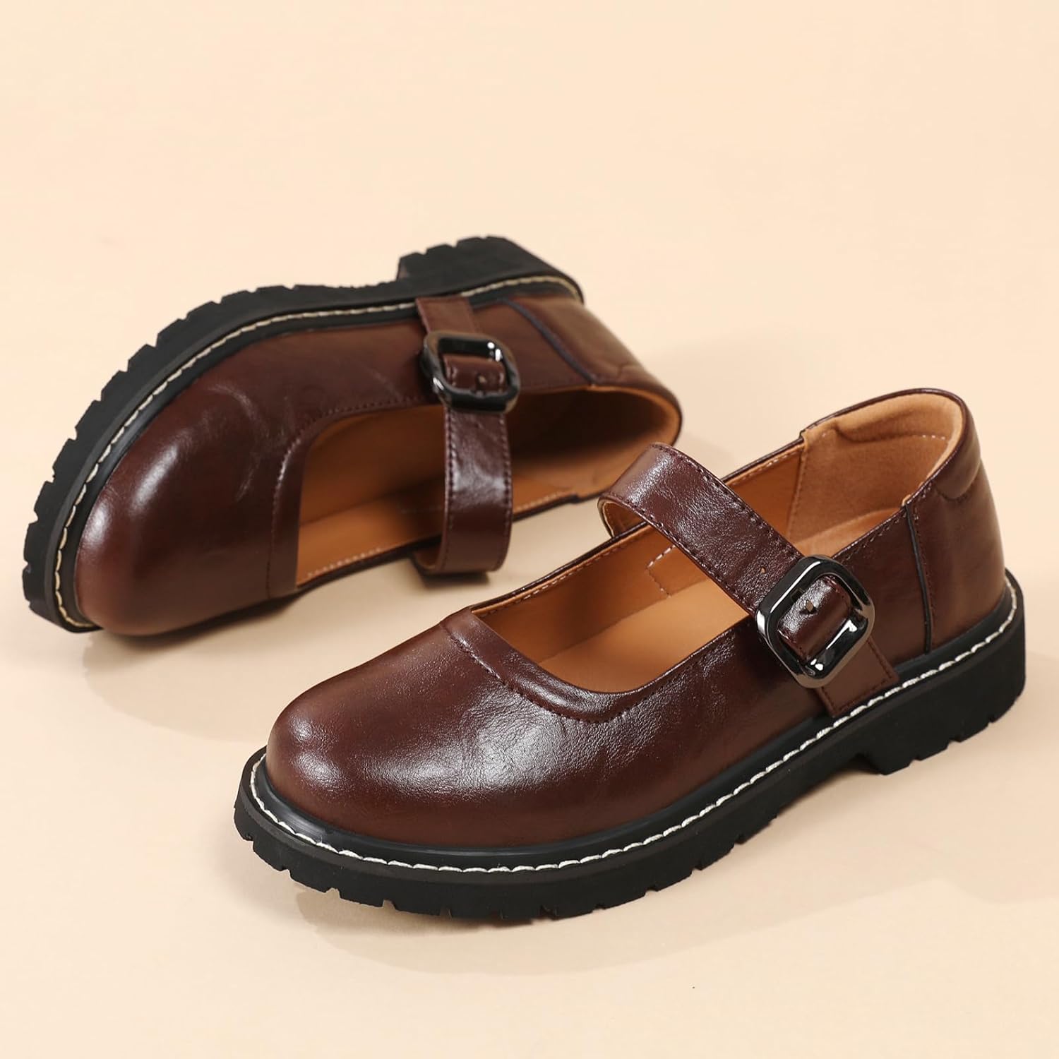 Mary Jane Shoes Women Platform Non-Slip Classics Round Toe Ankle Strap Comfort Casual Oxford Dress Work Mary Jane Flat Shoes - Image 4