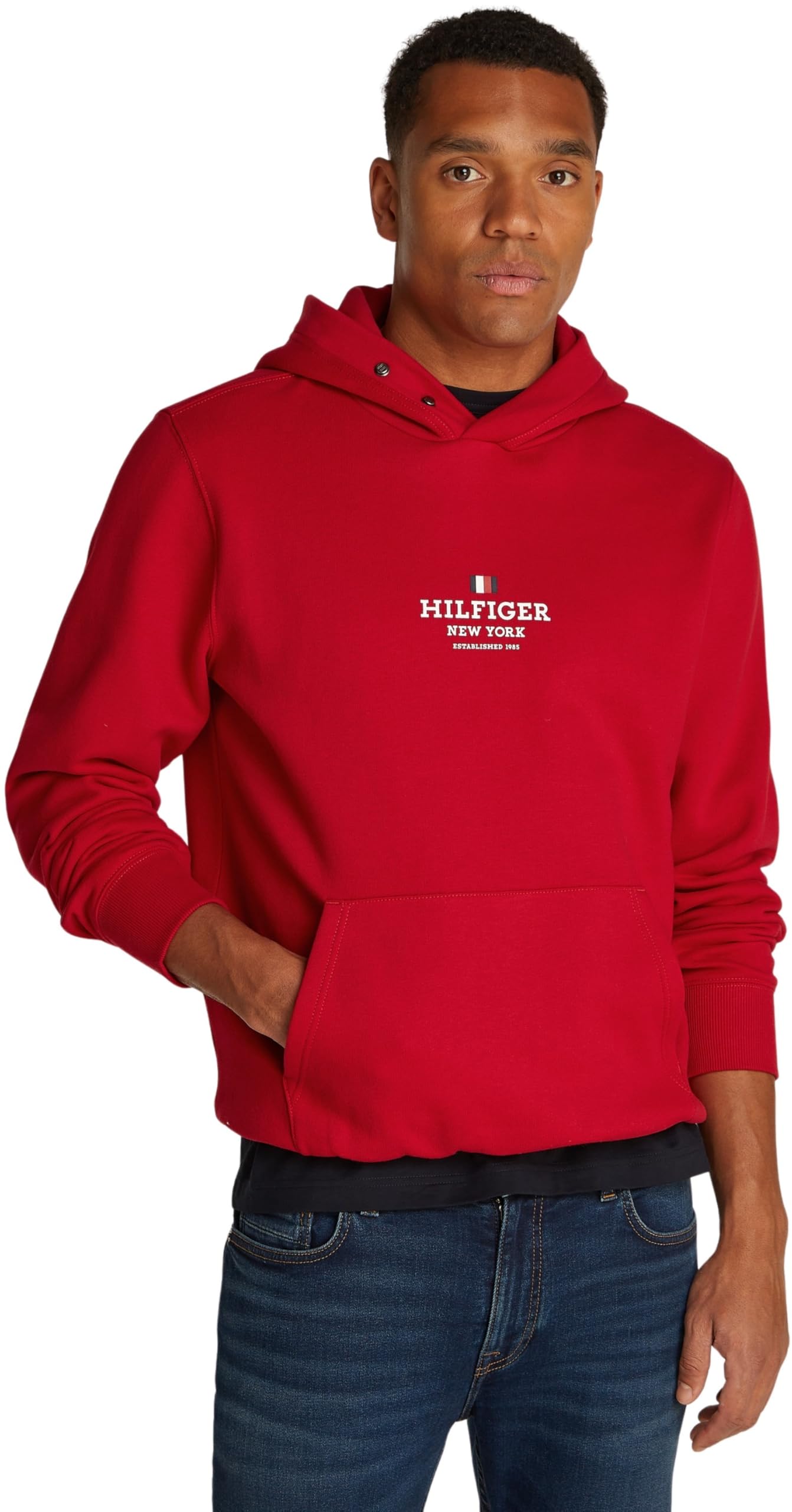 Tommy Hilfiger Herren Hoodie mit Kapuze, Mehrfarbig (Medium Red), S