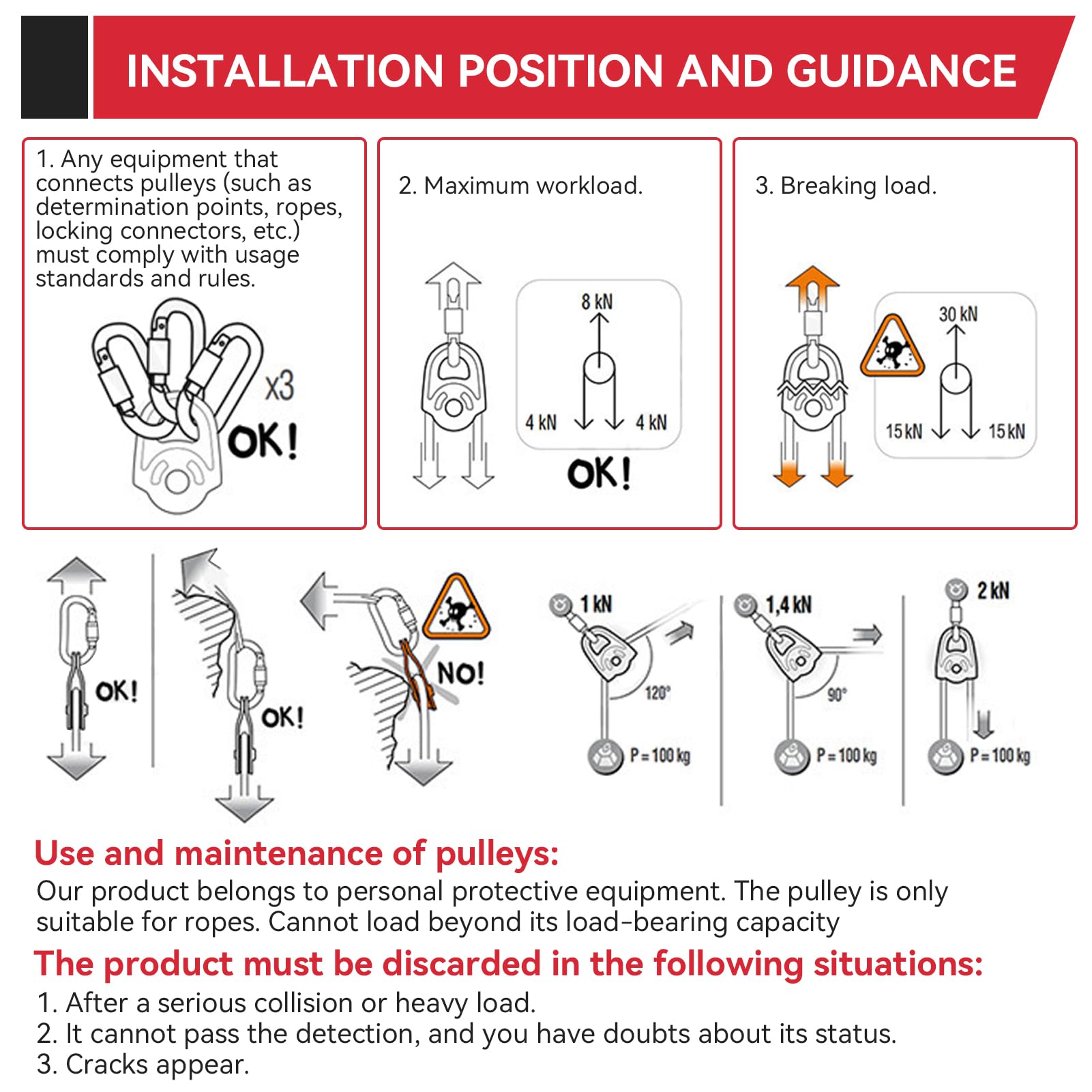 HERCHR tyrolienne,poulie d'escalade, Mobile Pulley, 30kn d'attelage Poulies Poulies Équipement de Sauvetage Double roulement pour gréement Transport d'arbores