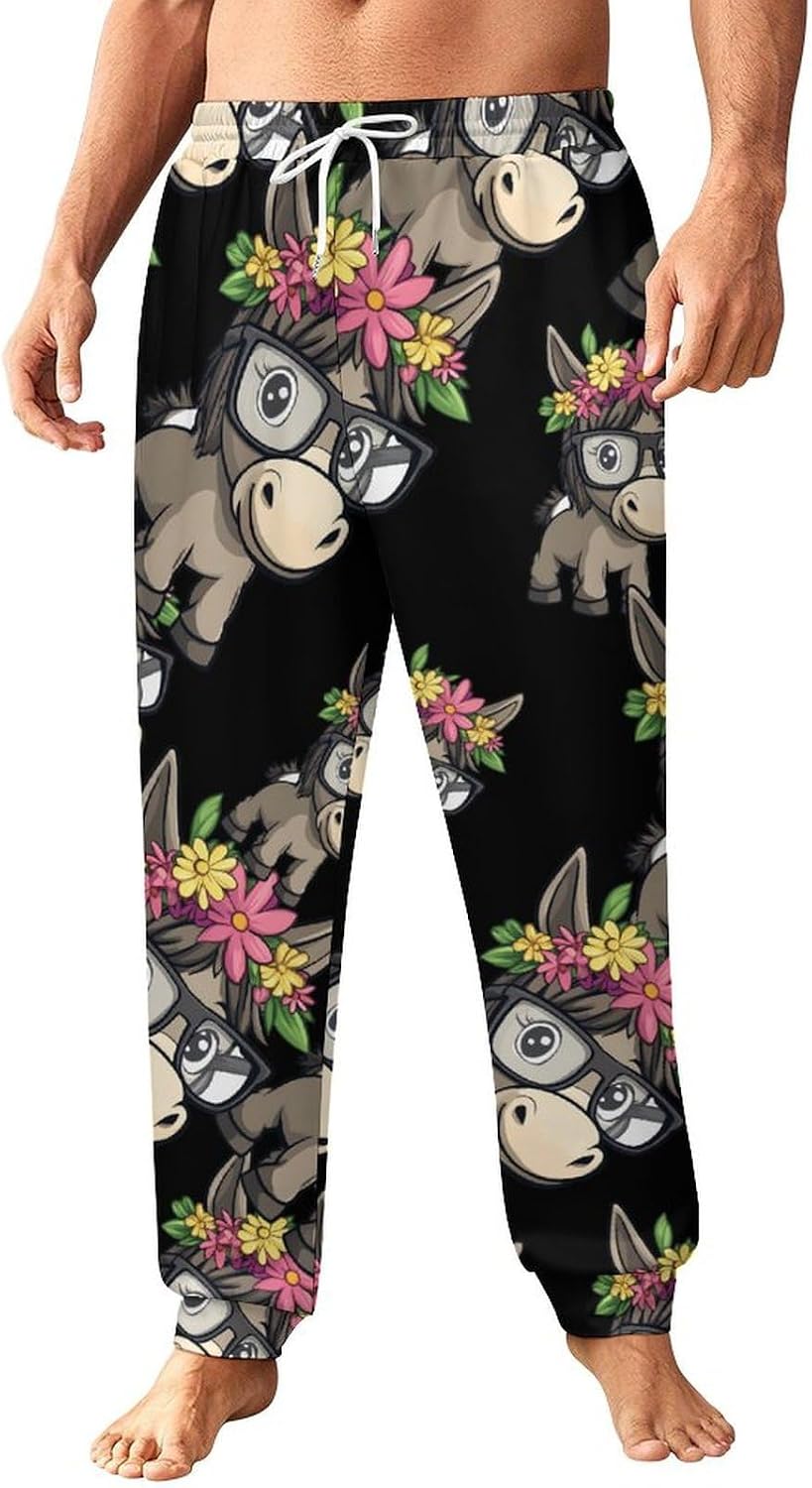 Donkey Floral Men's Pants Athletic Workout Sweatpants Jogger Casual Pant for Sports Home