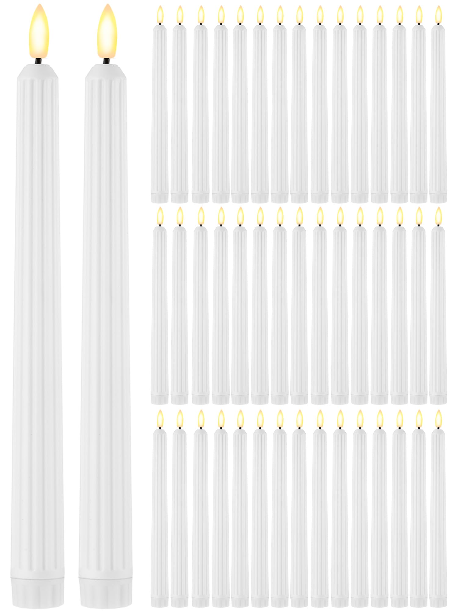 Funtery 48 Pcs Flameless LED Taper Candles,White,11",Romantic Style