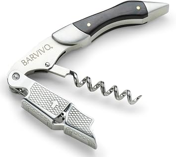 Barvivo Wine Opener with Foil Cutter and Cap Remover - Double Hinged Corkscrew for Bartenders - Stainless Steel Wine Key for
