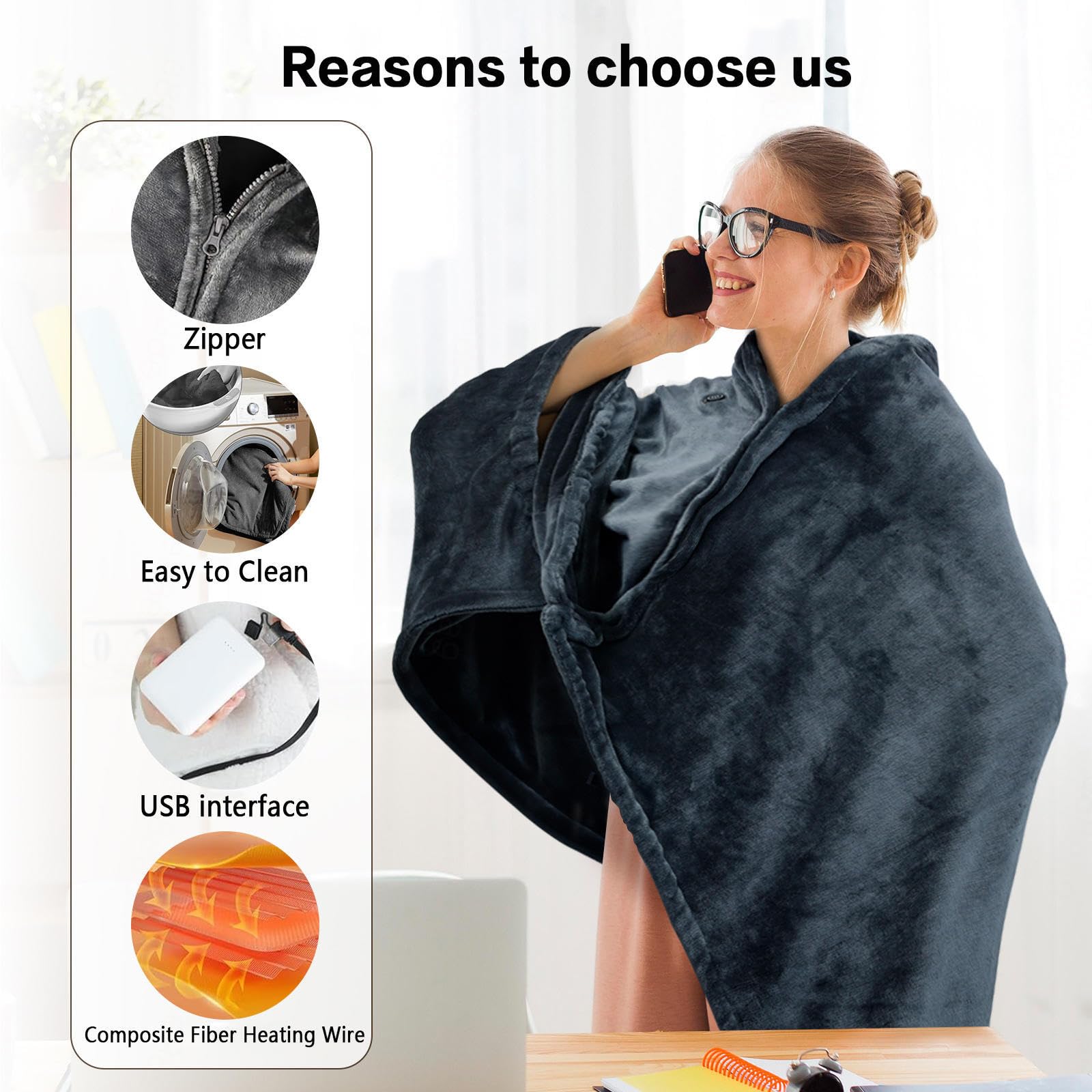 Manta Termica USB 150x80cm,con 3 Temperaturstufen et Calor Rápido, Esterilla Electrica Lavable, La Manta Electrica pour Oficin Cama Exterior Familia