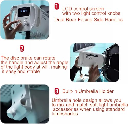 Miniatura 3 de Aputure Amaran 150c Luz de video COB, RGBWW 150W, 2,500K a 7,500K CCT con ajuste GM 15,610 lux  3.3 ft con hiperreflector, control de aplicación