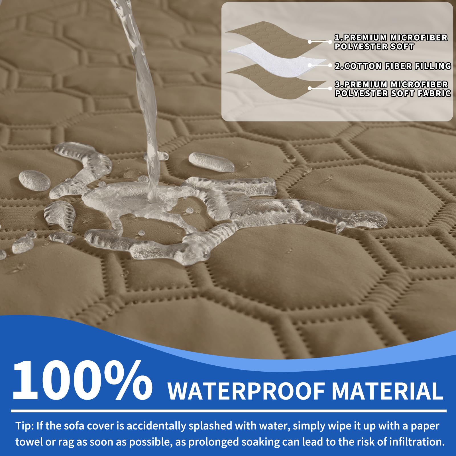 Ystyle Copridivano Impermeabile con Penisola 4 Posti (L 280 CM), Copridivano Angolare Destra/Sinistra Universale Reversibile, Copridivano Chaise longue Antigraffio Antimacchia, Caffè Chiaro