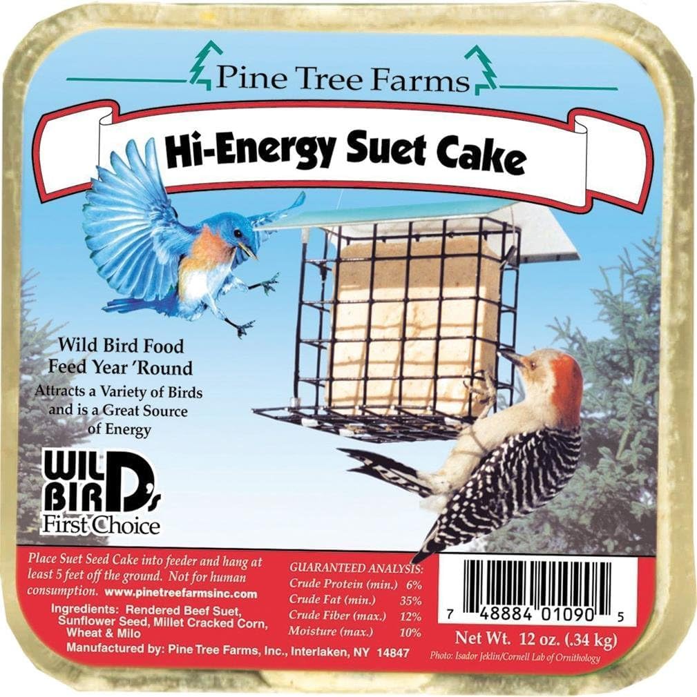 12 Pack Pine Tree Farms Hi-Energy Suet Cake Wild Bird Food 12 oz.