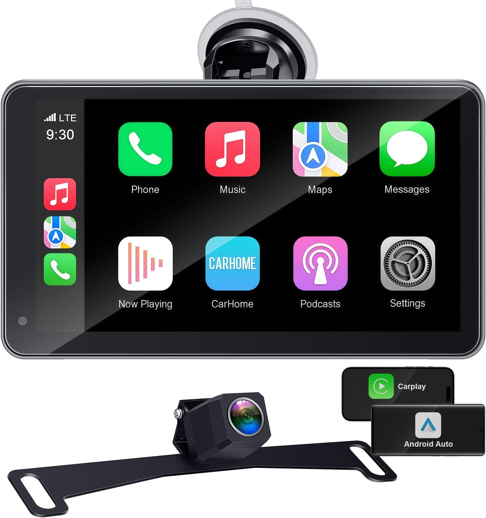 Portable Carplay Screen with Backup Camera - Plug-Play 7-inch HD 1080P Car Touchscreen Supports Both Apple CarPlay & Android Auto - No Dashboard Removal, GPS Navigation, Voice Control, Bluetooth
