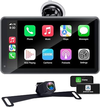 Portable Carplay Screen with Backup Camera - Plug-Play 7-inch HD 1080P Car Touchscreen Supports Both Apple CarPlay & Android Auto - No Dashboard Removal, GPS Navigation, Voice Control, Bluetooth