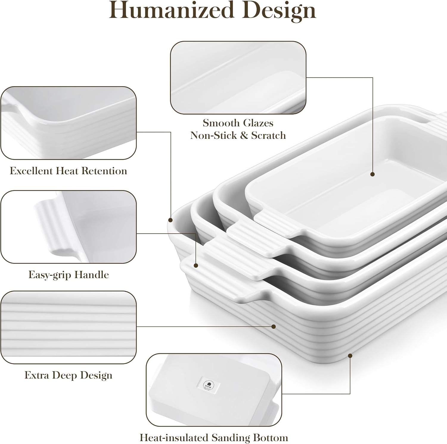 MALACASA Casserole Dishes for Oven, Porcelain Baking Dish Set of 4