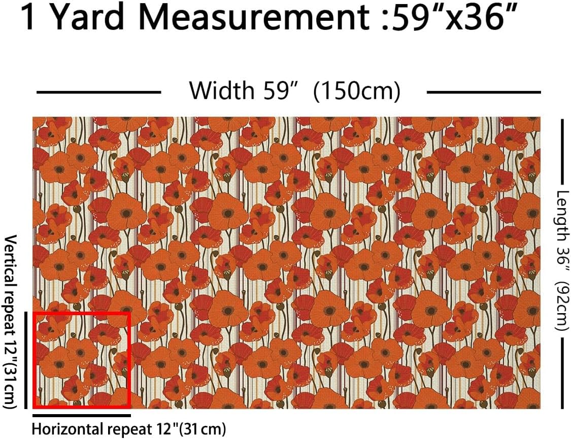 Feelyou Flower Upholstery Fabric for Chairs 2 Yard Vintage Flower Fabric by The Yard Botanical Floral Printed Waterproof Outdoor Fabric Room Decor Orange Reupholstery Fabric Decor