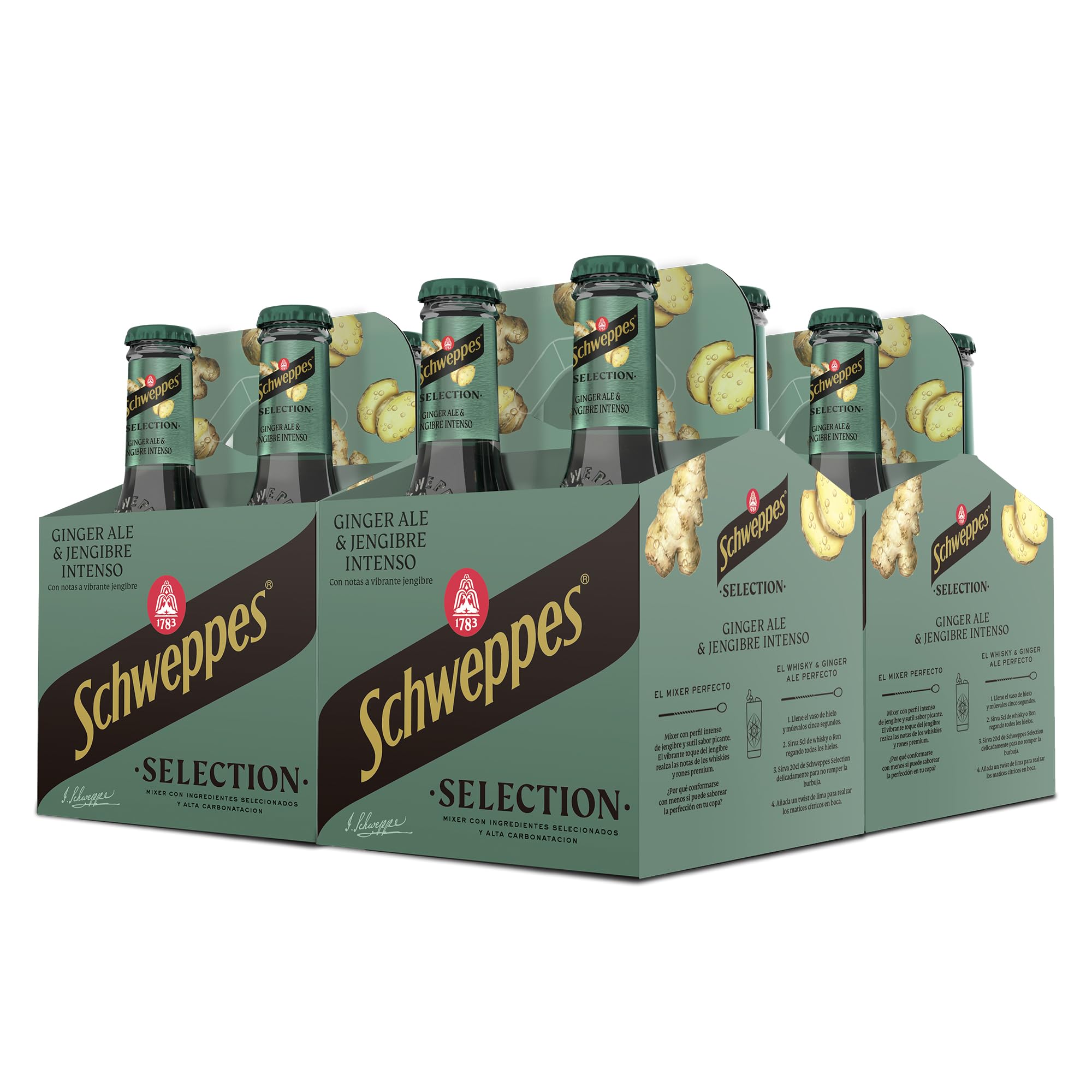 Schweppes Selection Ginger Ale, Bebida Jengibre Refrescante - Vidrio, Pack 6 cestas 4 x 20 cl (total: 24 botellas)