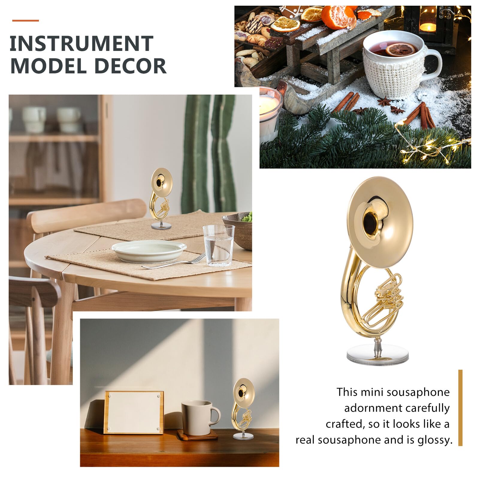 Goldene Miniatur Kupfer Sousaphon Modell mit Ständer und Aufbewahrungsbox Dekoratives und Langlebiges Instrumentenmodell für Zuhause oder Café 13cm