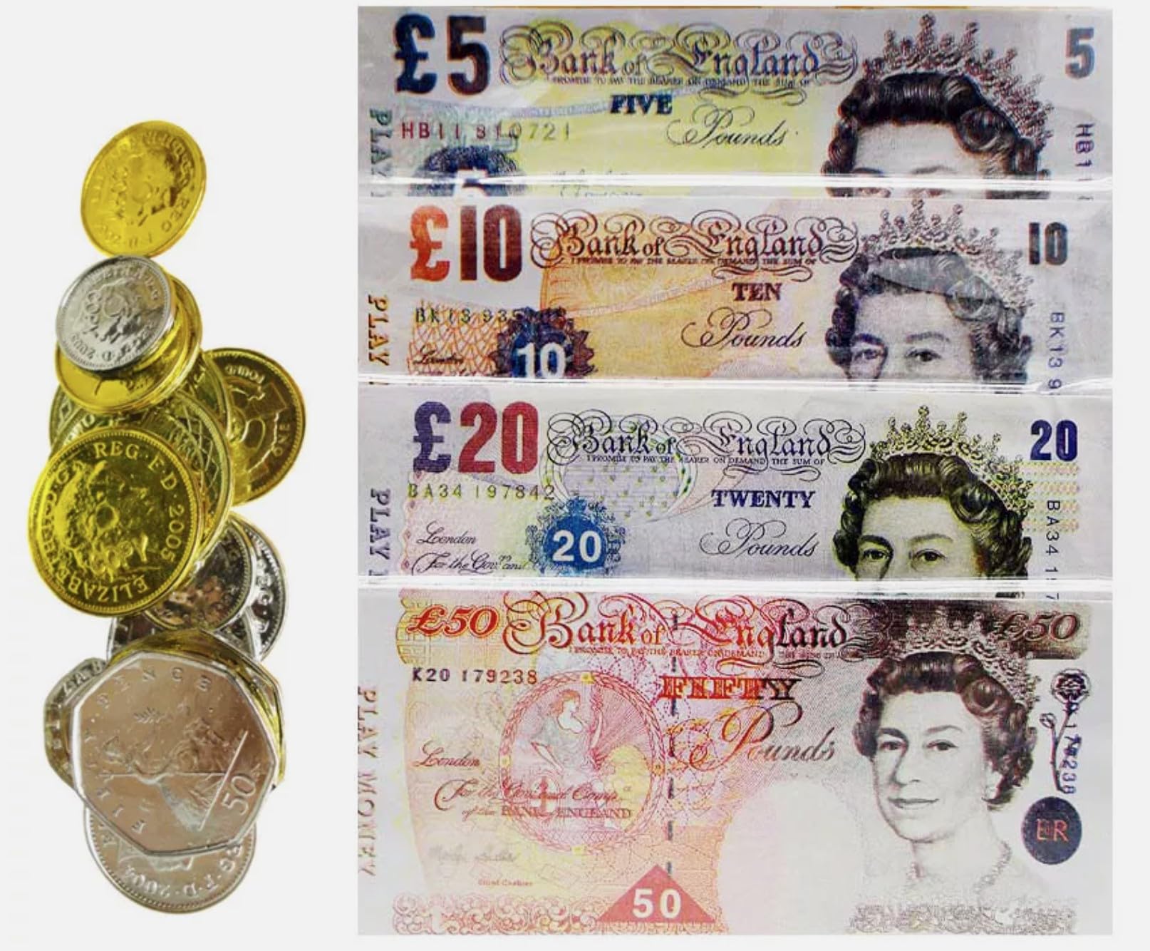 HK Online Realistic Sterling NOTES & COINS Play Money -Kids Pretend Play Cash Toy Education Learning Party Favours