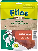 Filos Petisco para Cães Orelha Suína Natural Desidratada com 1 Unidade sem Corantes nem Conservantes Rico em Proteina e Colágeno Auxilia na Limpeza dos Dentes